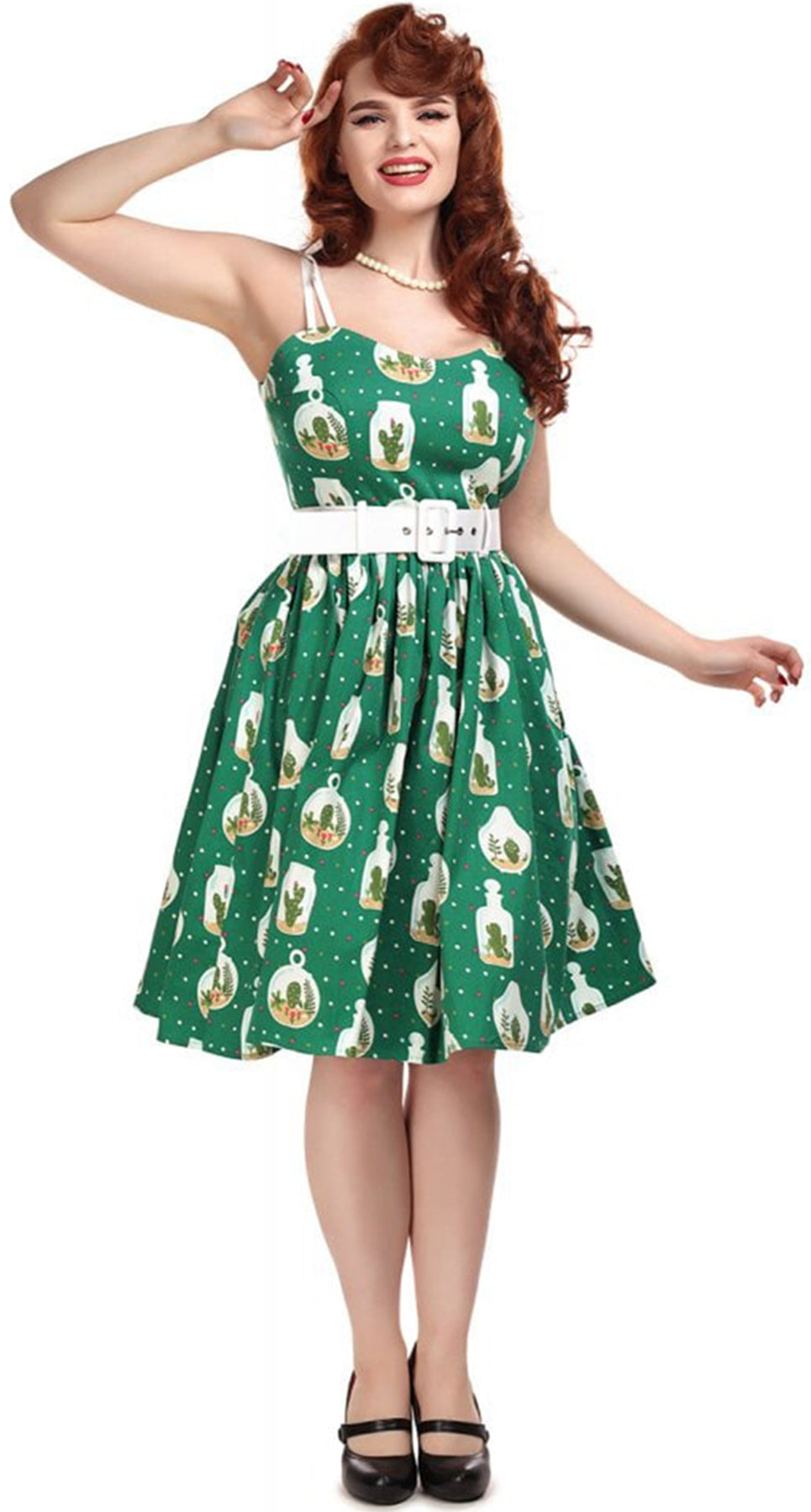 Collectif JADE Cactus Terrarium KAKTUS Polka Dot SWING Dress Kleid