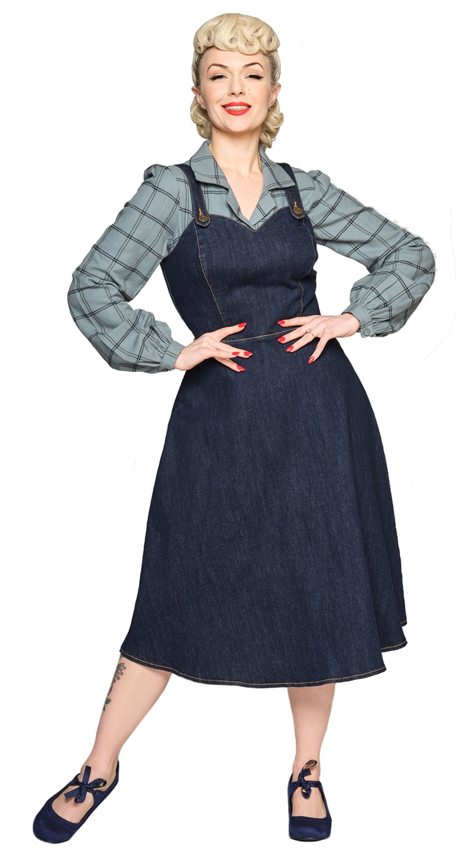 Collectif JUPITER DENIM Pinafore Vintage Trger Jeanskleid / Swing D Killer Kirsche Collectif JUPITER DENIM Pinafore Vintage Trger Jeanskleid / Swing D Killer Kirsche