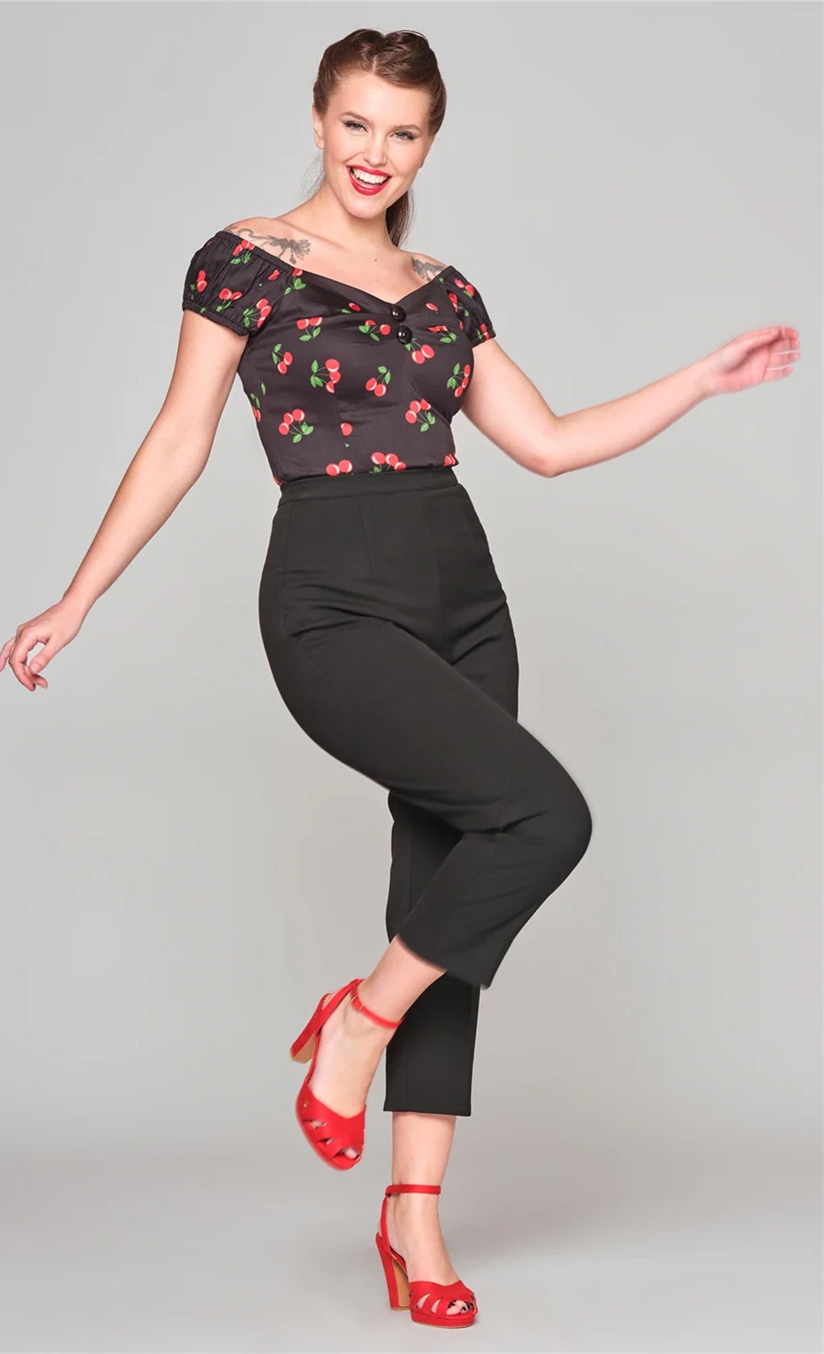 Collectif »NORA PLAIN« Vintage High Waist Cigarette PEDAL PUSHERS Retro Pants Hose