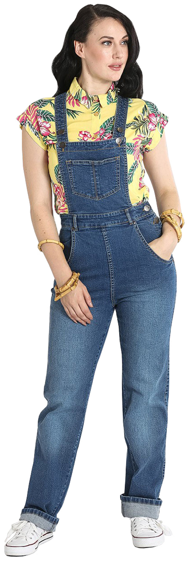 Hell Bunny «BETTY BEE» Vintage Denim 50s DUNGAREES Jeans LATZHOSE  display picture 1