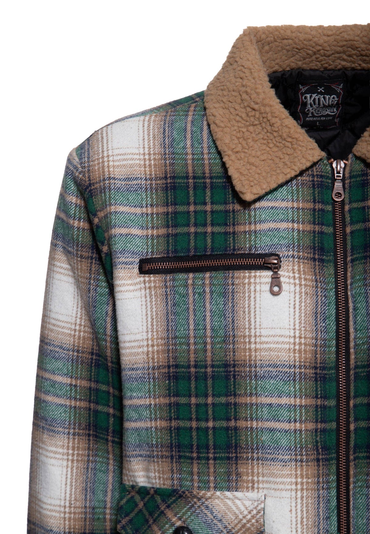 King Kerosin «Teddy Workwear» Oldschool Flanell Karo Teddykragen Flanelljacke / Jacke