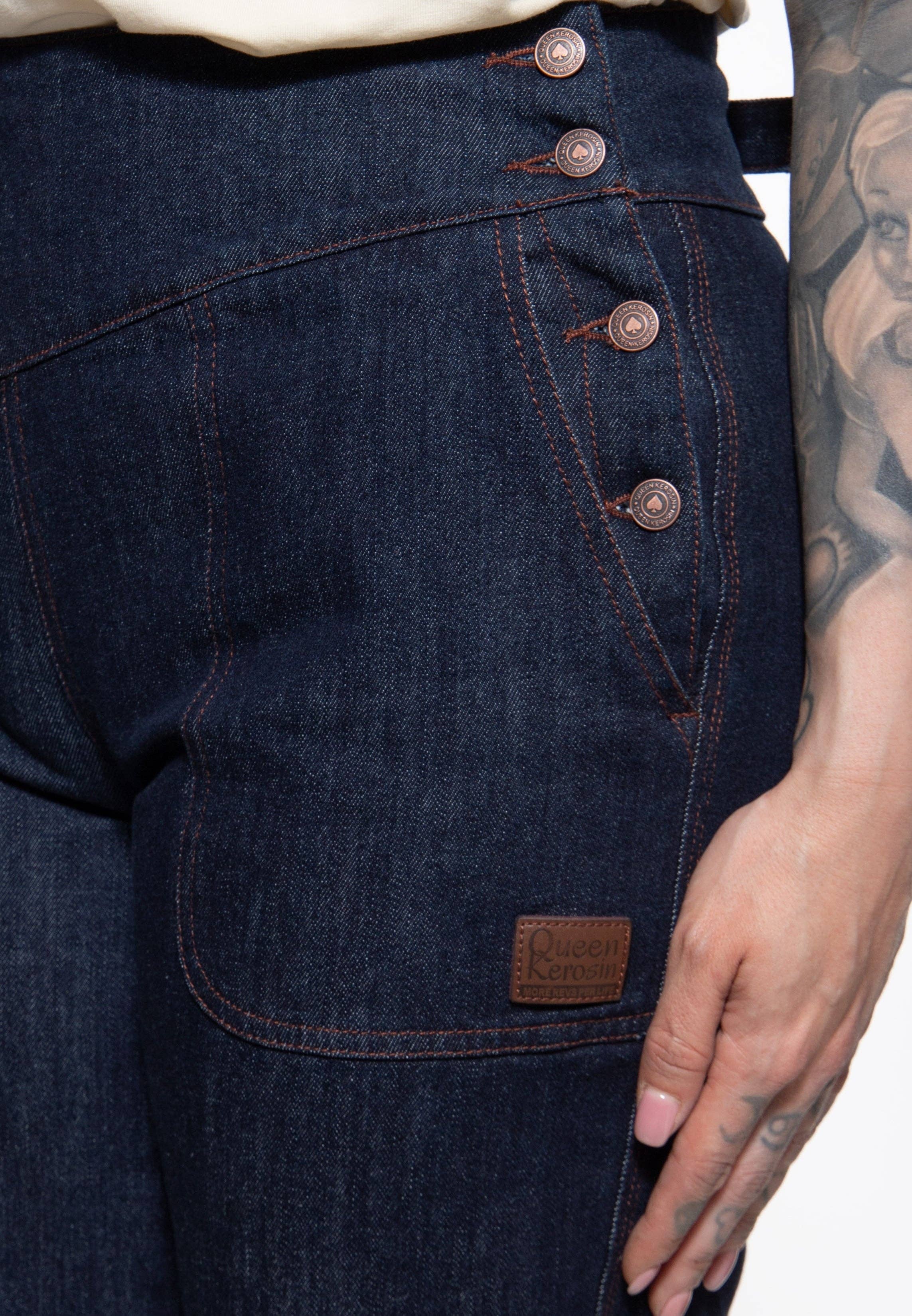 Queen Kerosin «Josie Marlene» Vintage Retro Cinch Back High Waist Denim Jeanshose