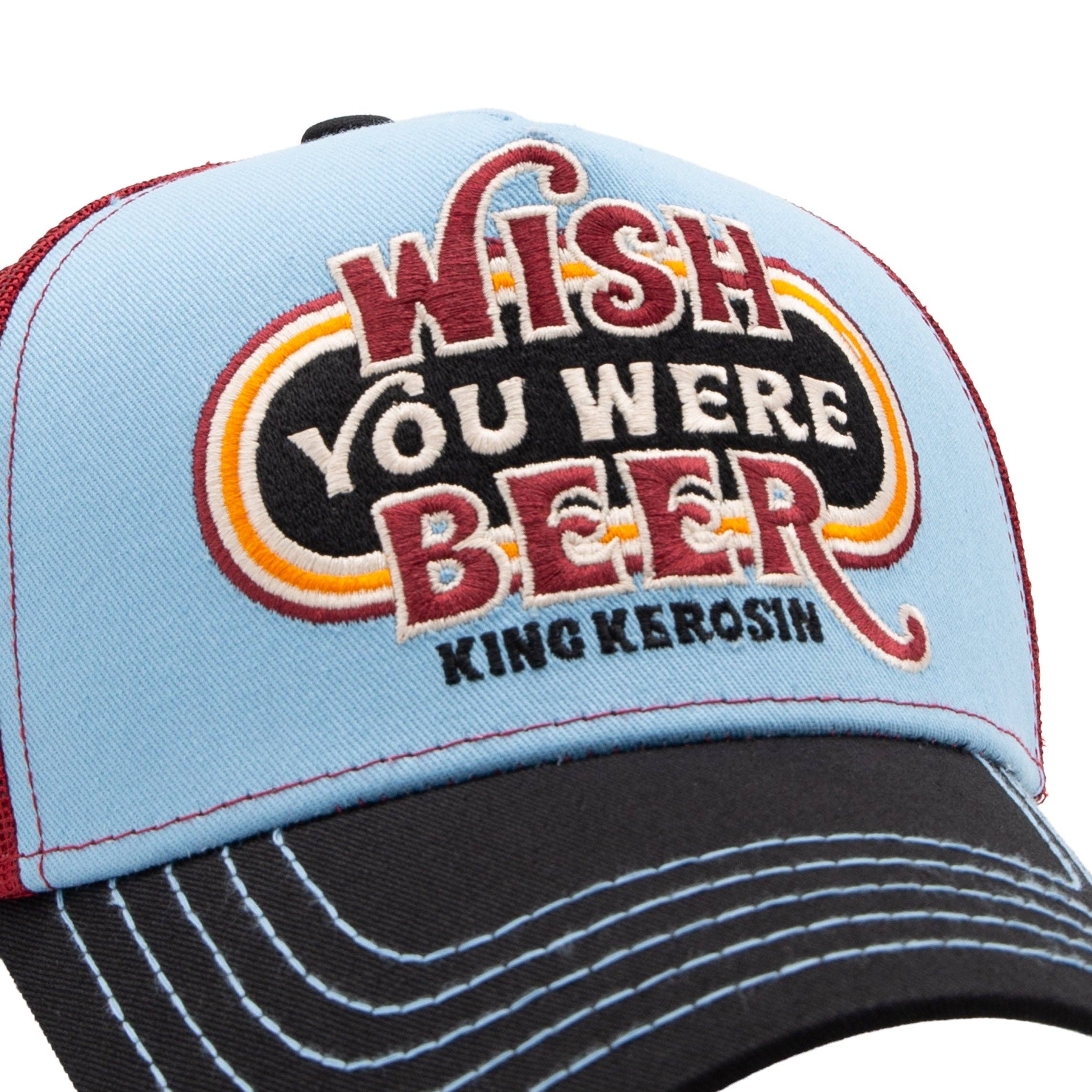 King Kerosin «Wish You Were Beer» Oldschool Rock`n`Roll Trucker Cap - Hellblau