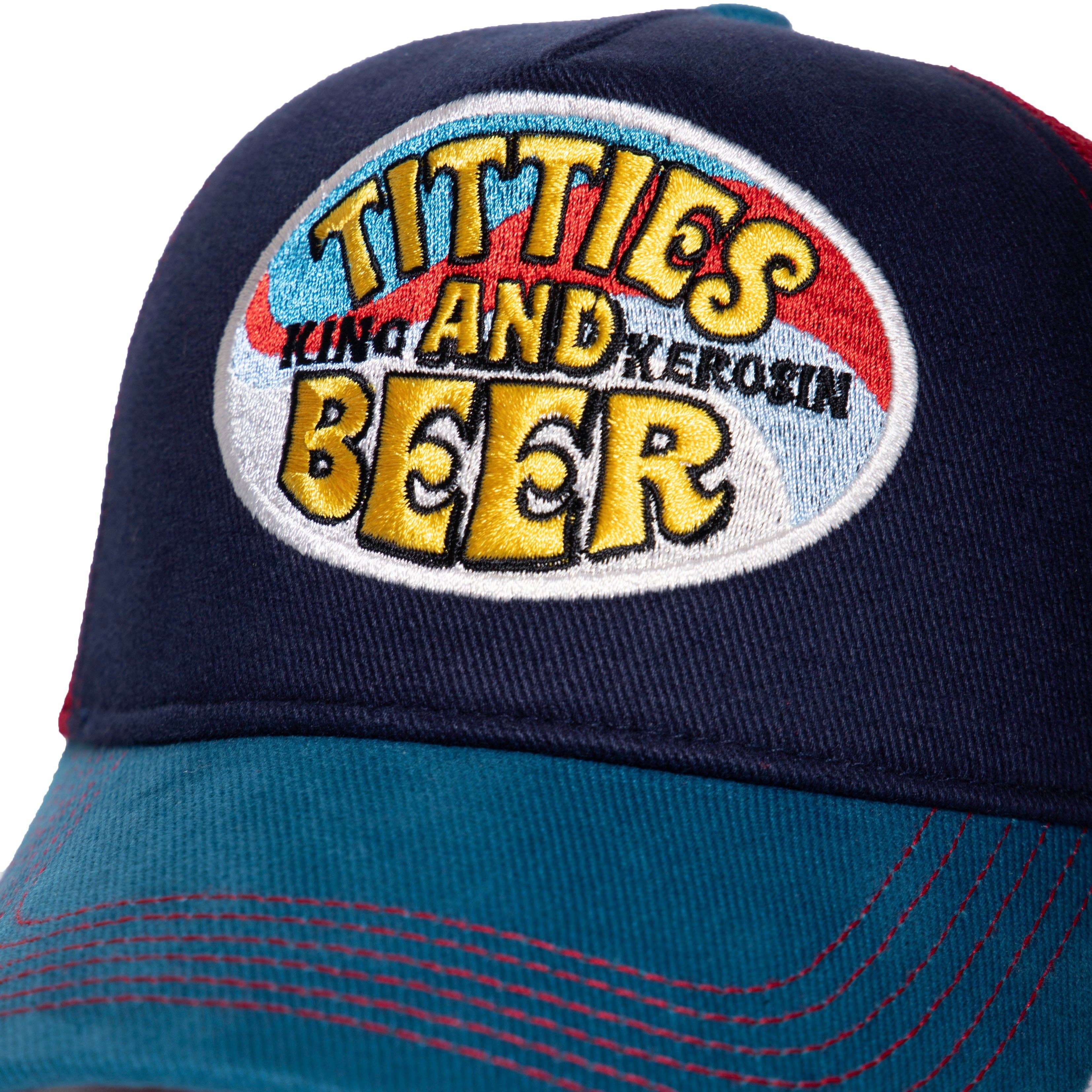 King Kerosin  «Titties and Beer» Oldschool Rock`n`Roll Trucker Cap - Blau/Rot