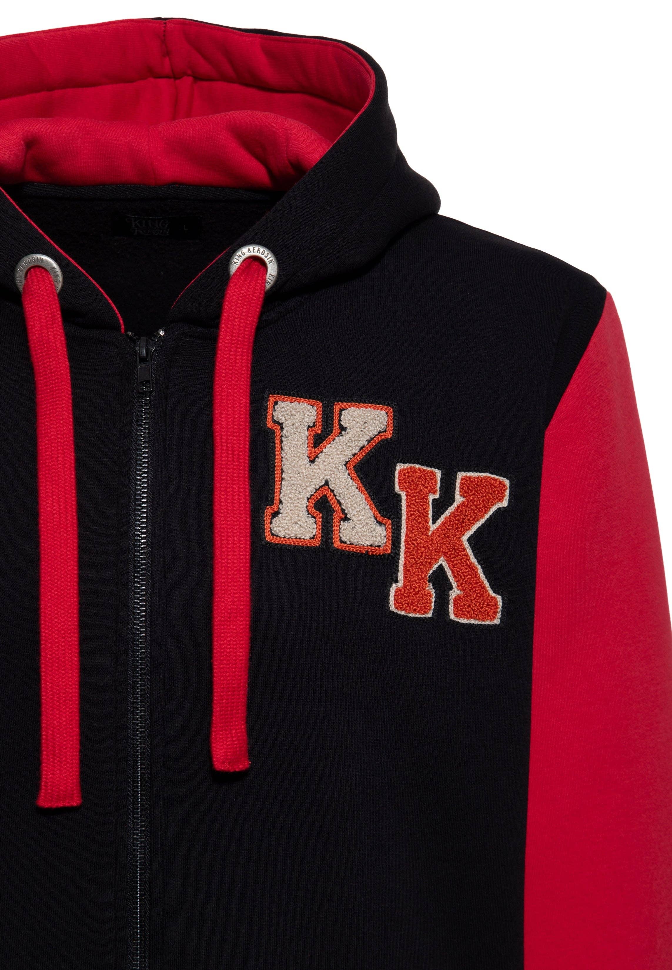 King Kerosin «Never Fuck A Fucker» Oldschool Retro Varsity Kapuzen-Sweatjacke / Hoodie