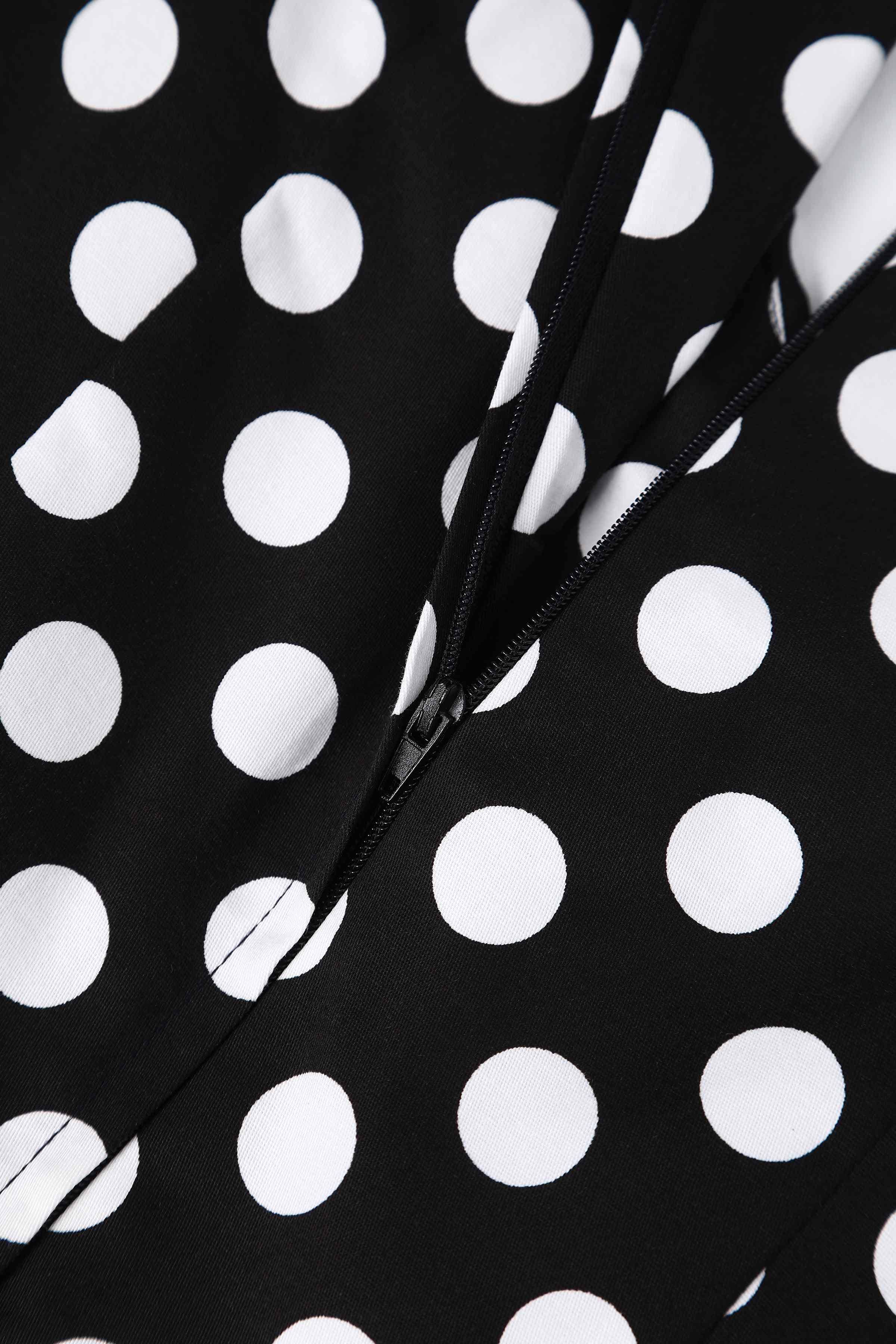 Dolly & Dotty «Lily Polka Dot» Vintage Punkte Retro Off-Shoulder Swing Kleid - Schwarz