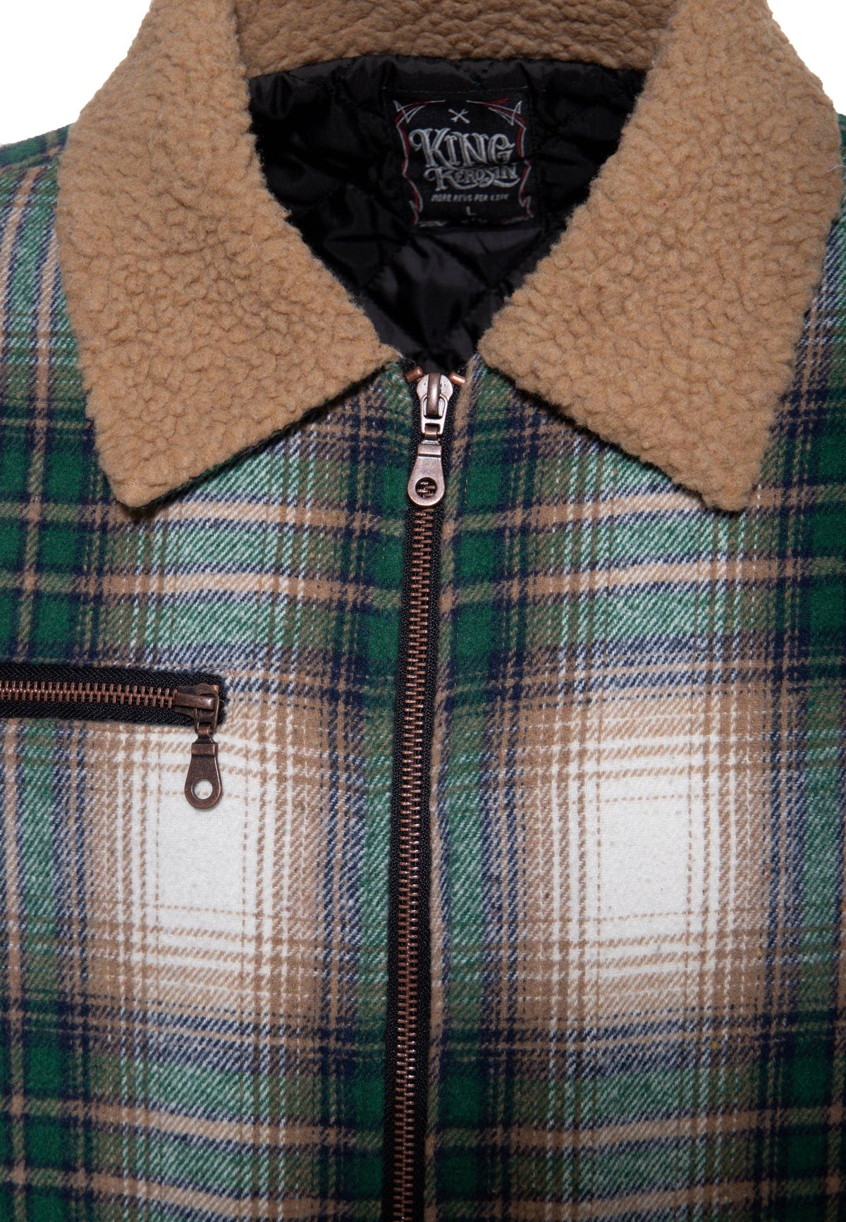 King Kerosin «Teddy Workwear» Oldschool Flanell Karo Teddykragen Flanelljacke / Jacke
