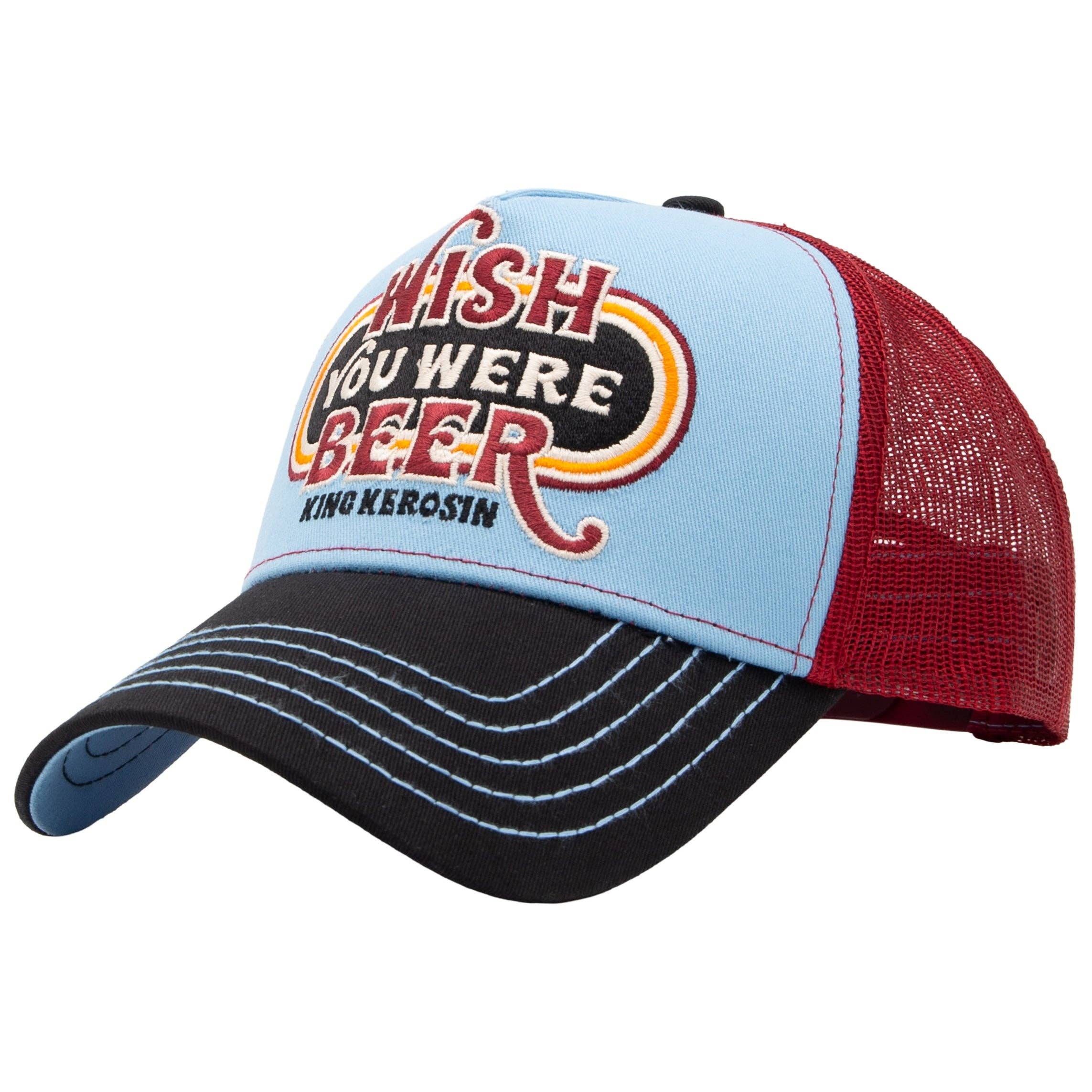 King Kerosin «Wish You Were Beer» Oldschool Rock`n`Roll Trucker Cap - Hellblau