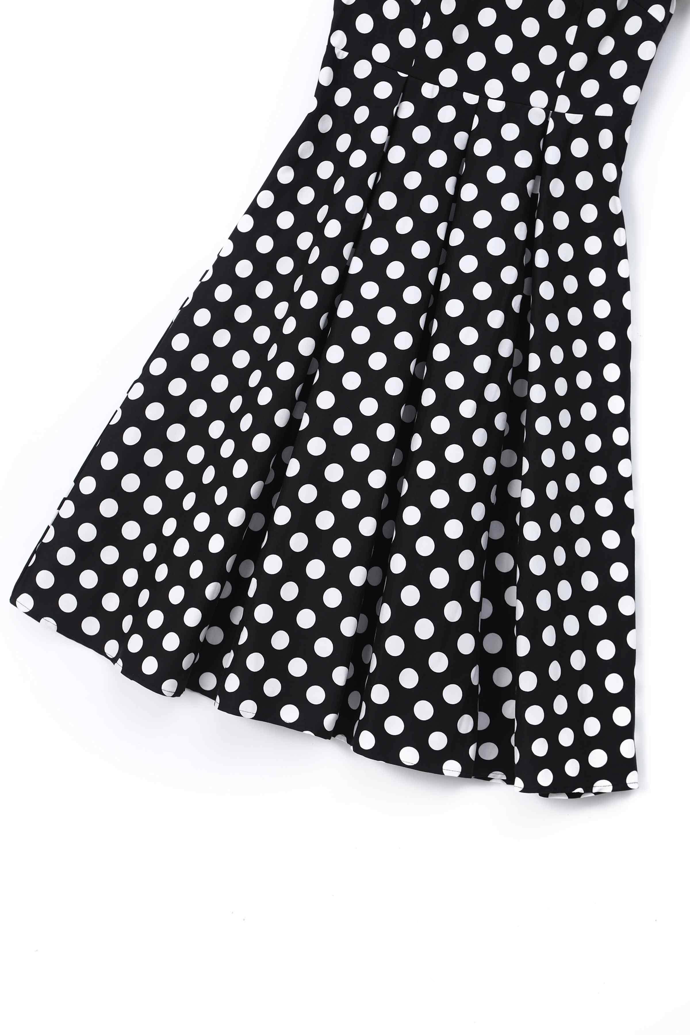 Dolly & Dotty «Lily Polka Dot» Vintage Punkte Retro Off-Shoulder Swing Kleid - Schwarz