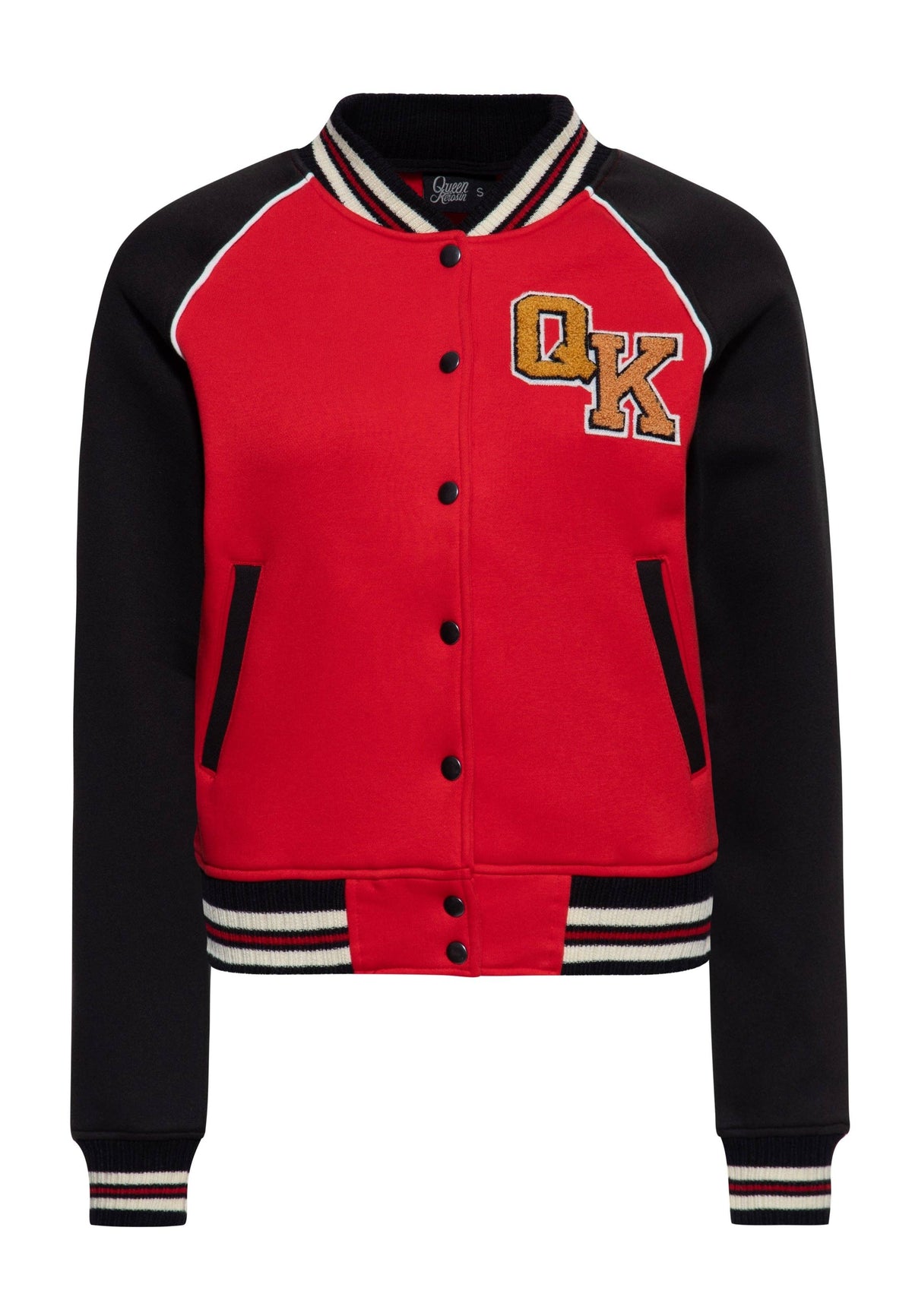 Queen Kerosin «Wild Rebel» Katzenmotiv Ride or Die Oldschool Retro Collegejacke - Rot