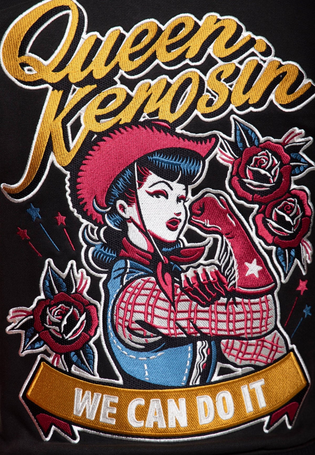Queen Kersoin «We Can Do It» Western Pin Up Retro Oldschool Collegejacke - Schwarz