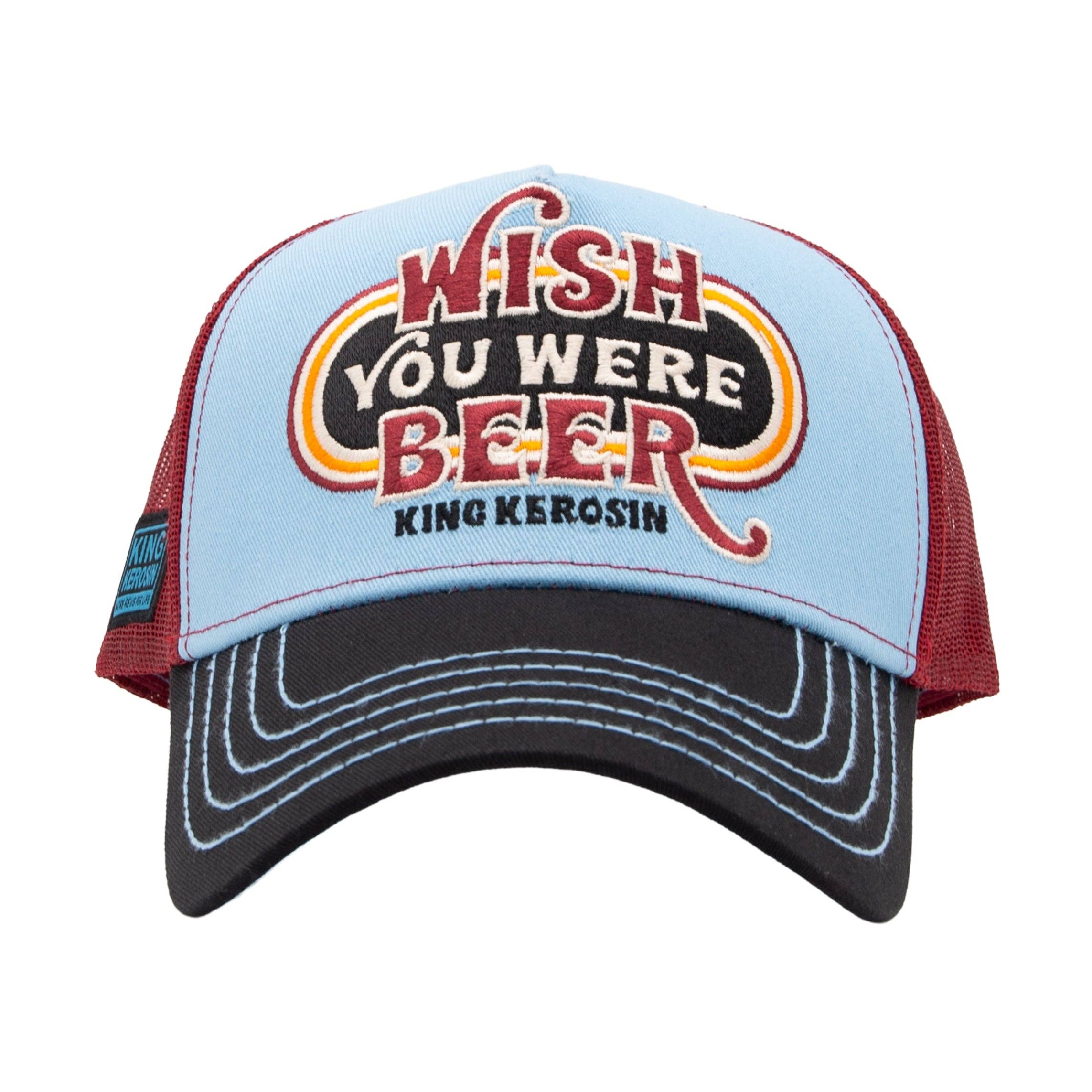 King Kerosin «Wish You Were Beer» Oldschool Rock`n`Roll Trucker Cap - Hellblau