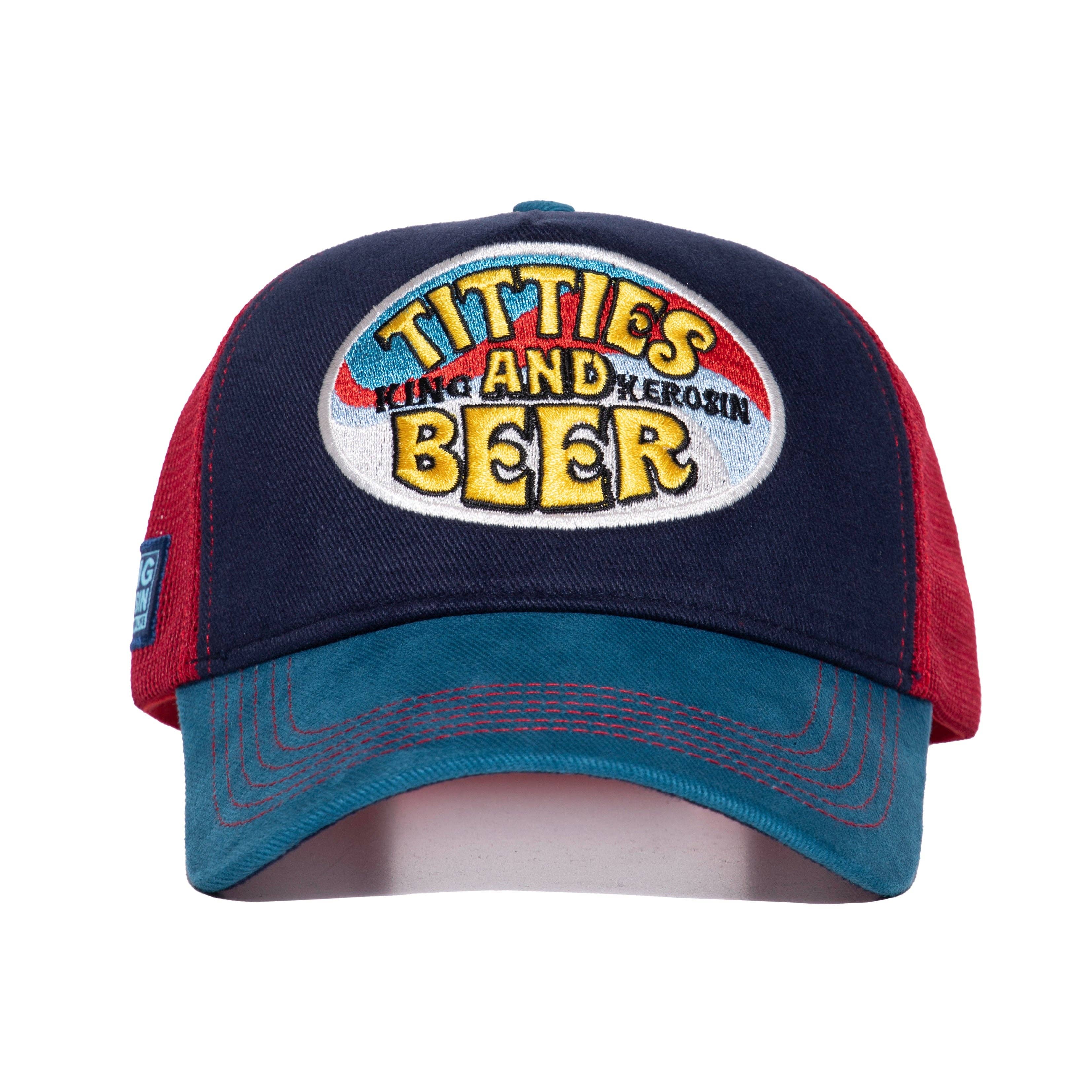 King Kerosin  «Titties and Beer» Oldschool Rock`n`Roll Trucker Cap - Blau/Rot