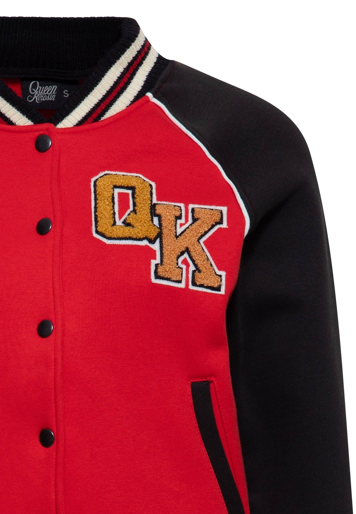 Queen Kerosin «Wild Rebel» Katzenmotiv Ride or Die Oldschool Retro Collegejacke - Rot