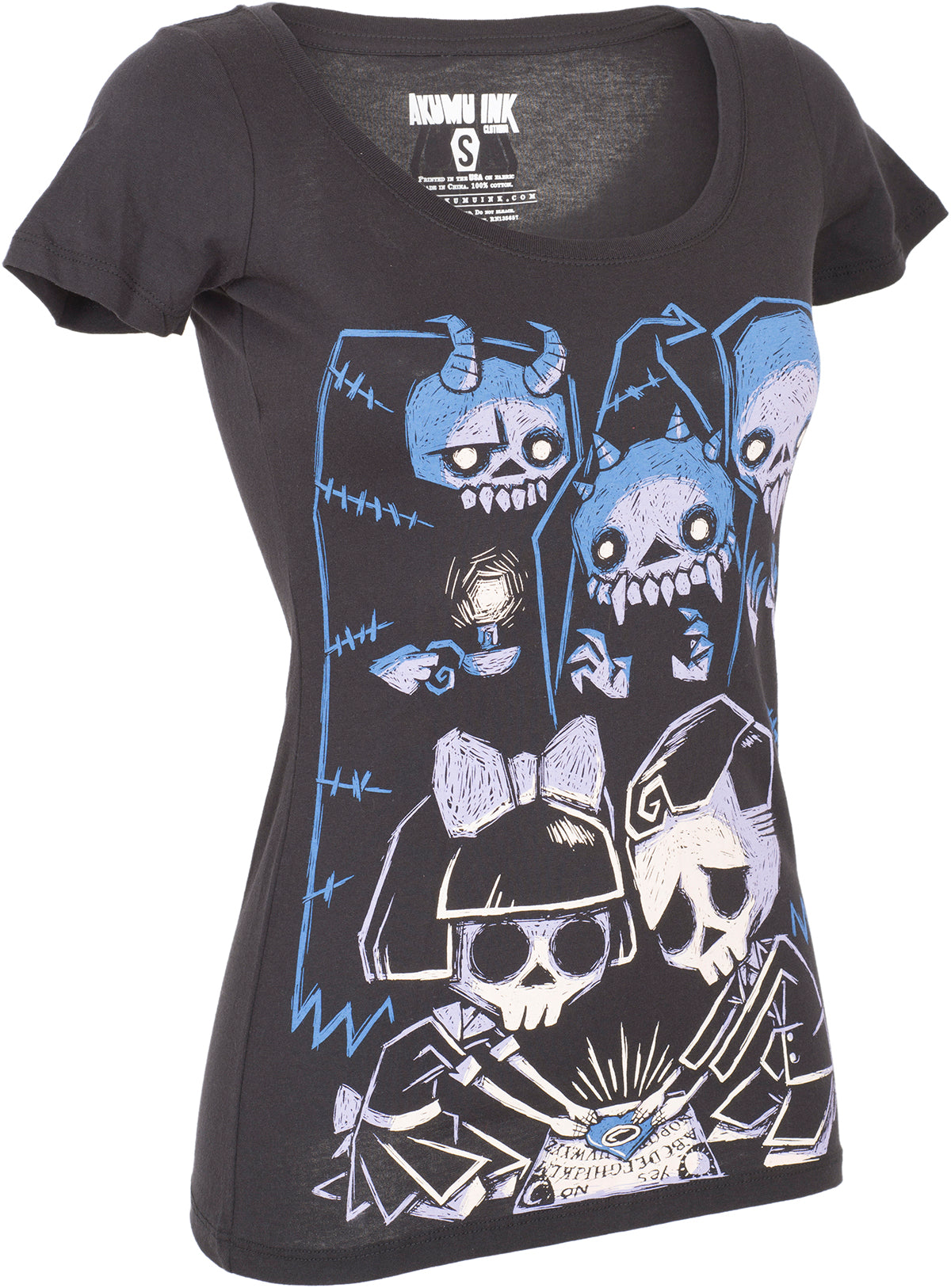 Akumu_Ink_PLAY_WITH_SPIRITS_Creepy_SKULL_Scoop_Women_T-SHIRT_Oberteil-2