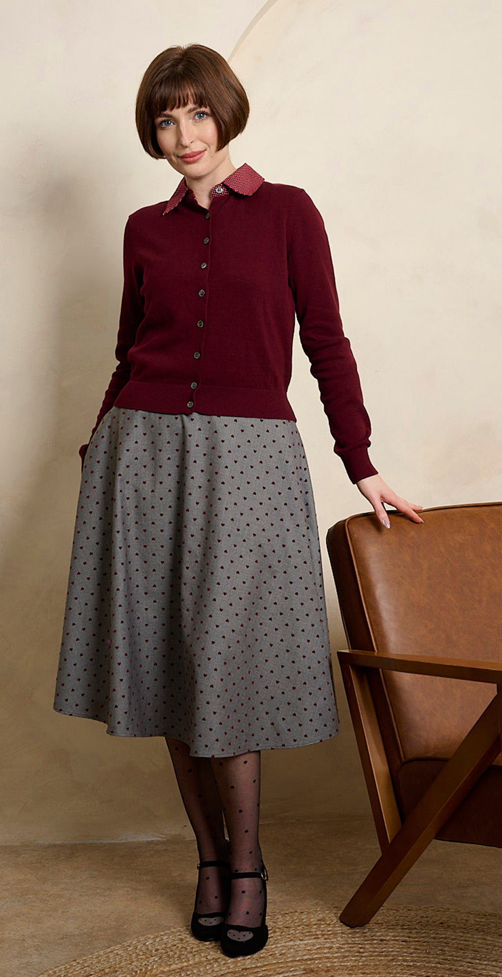 Banned «Annie Heart» Vintage 50s Flock-Herzen Swing Skirt / Rock - Grau