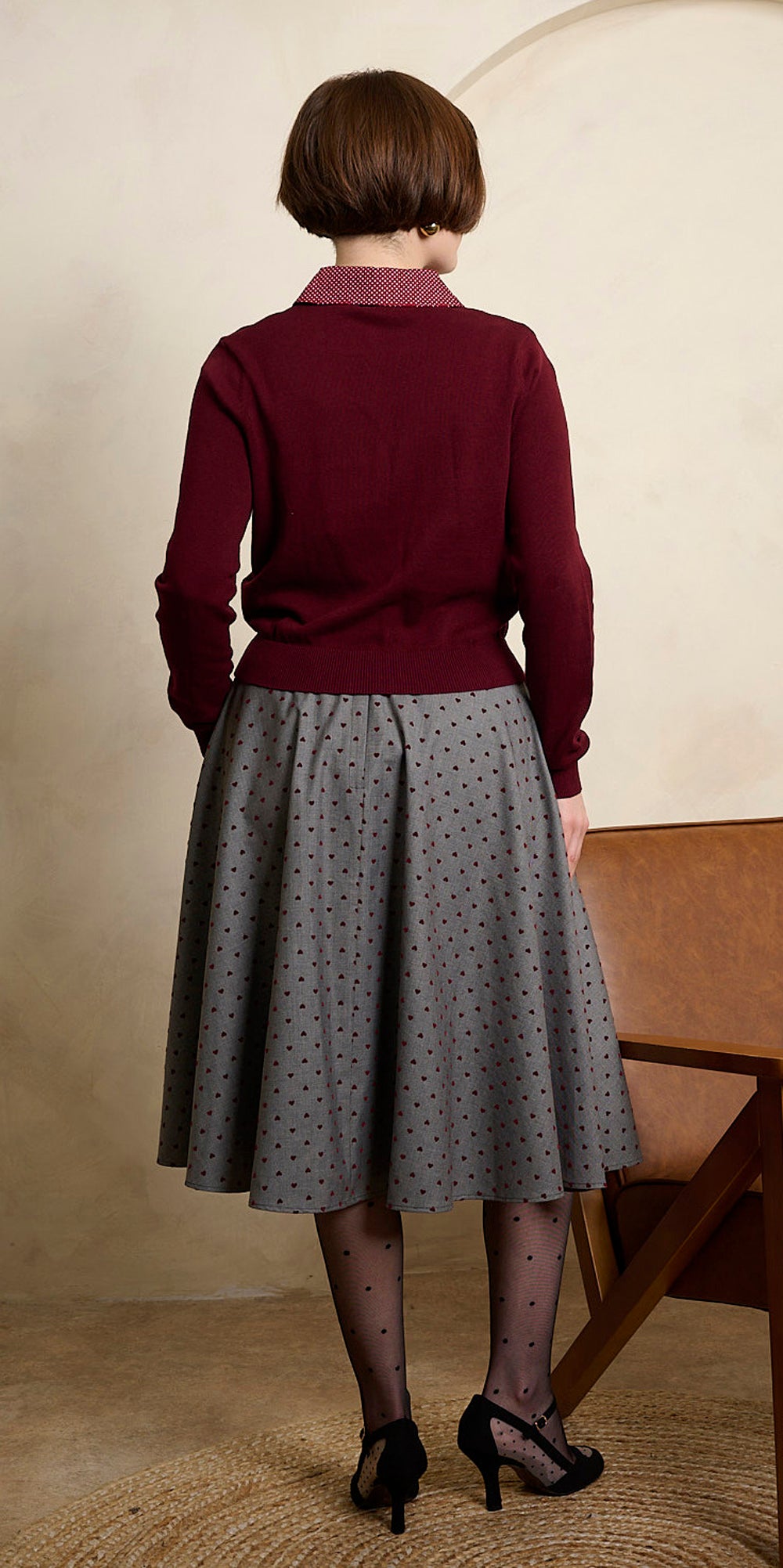 Banned «Annie Heart» Vintage 50s Flock-Herzen Swing Skirt / Rock - Grau