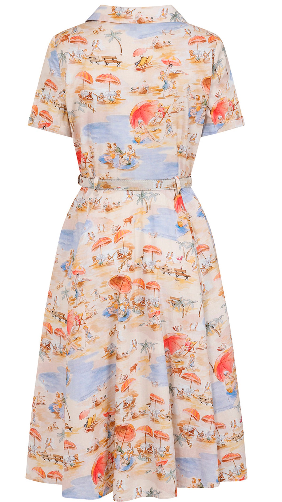 Banned «Bella Beach» Vintage Strandmotiv 50s Swing Dress / Kleid - Cremefarben