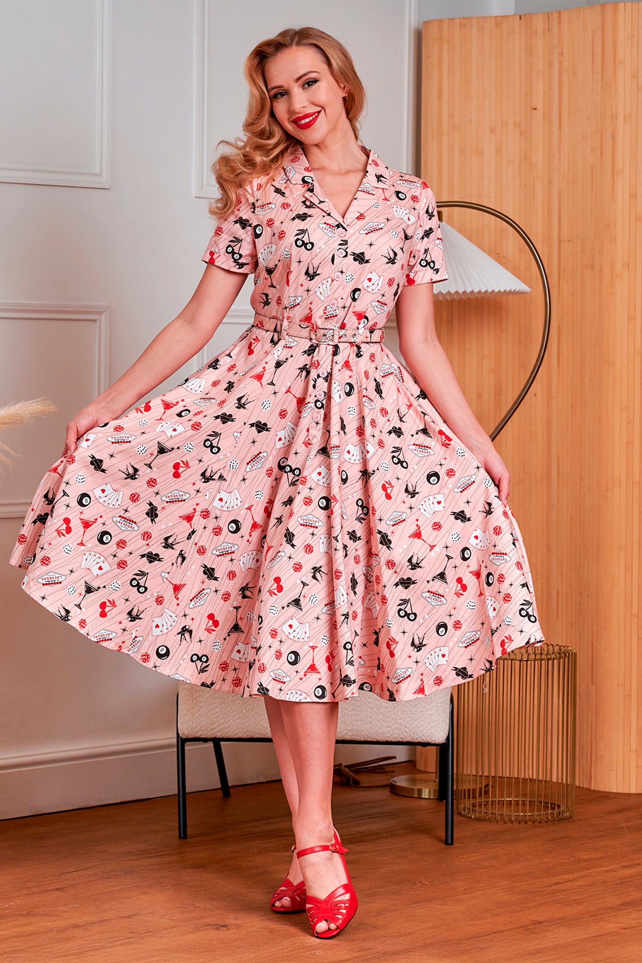 Banned «Bella Las Vegas» Vintage Rock`n`Roll Gambling 50s Swing Dress / Kleid - Pink