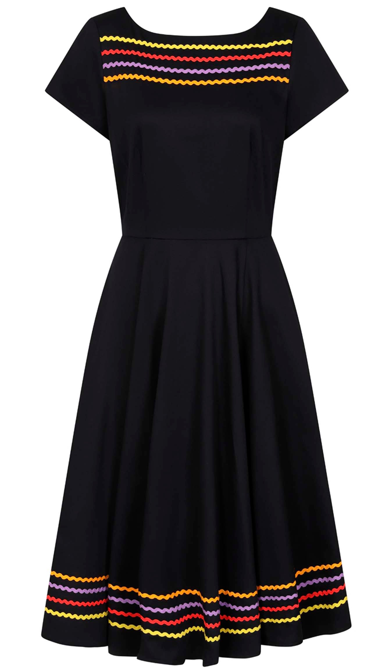 Banned «Black Carmen» Vintage Mexican Vibes ZigZag Trim Swing Dress / Kleid