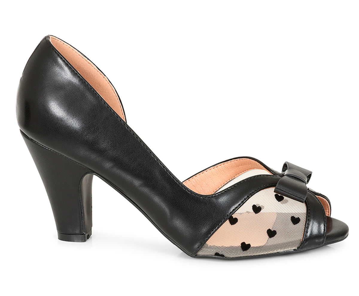 Banned «Black Love» Herzchen Heart Vintage Retro Pin Up Peep Toes - Schwarz