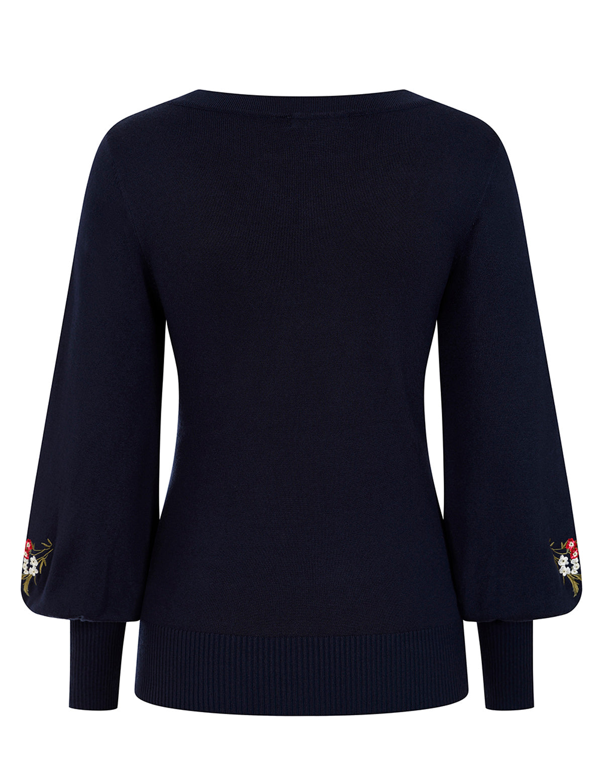 Banned «Carla Romantic» Vintage Floral Balloon Sleeve Retro Langarm Pullover / Oberteil - Navy