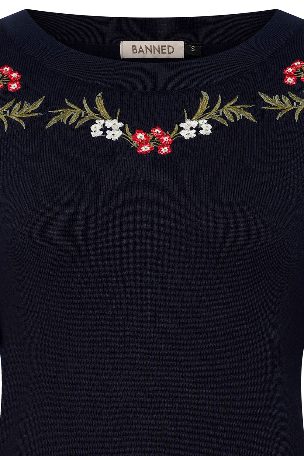 Banned «Carla Romantic» Vintage Floral Balloon Sleeve Retro Langarm Pullover / Oberteil - Navy