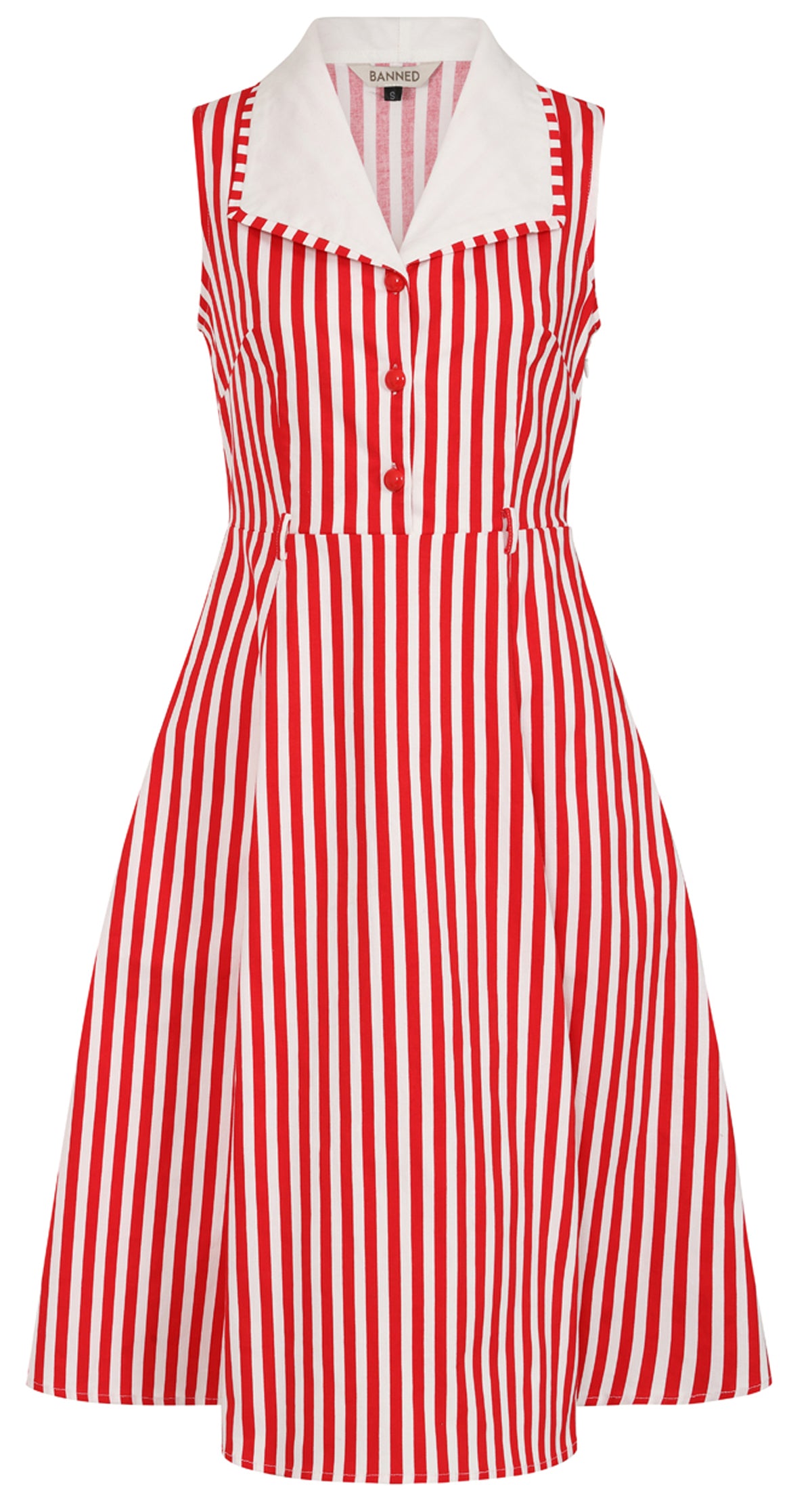 Banned «Genevieve Striped» Vintage Streifen Sailor Retro Swing Dress Kleid - Rot