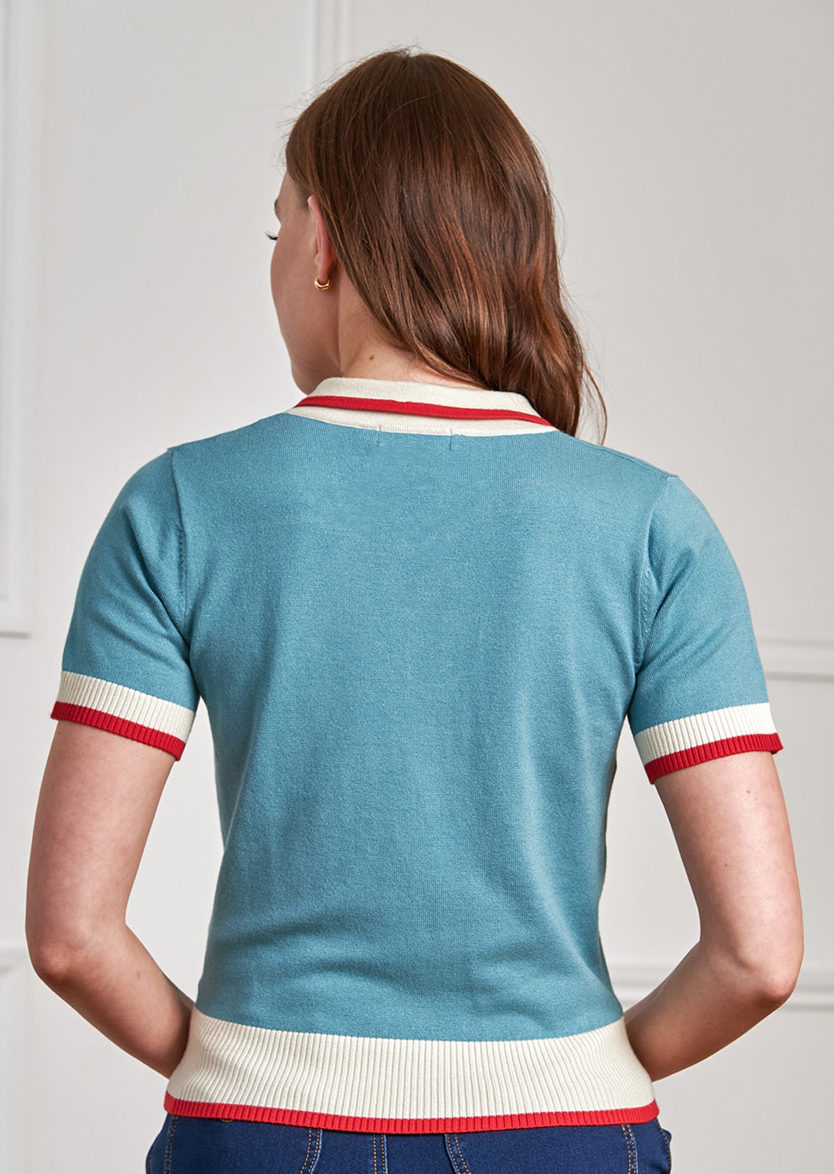 Banned «Lily Rose» Classic Vintage 1950s Red Roses Strickpullover / Jumper - Sky Blue