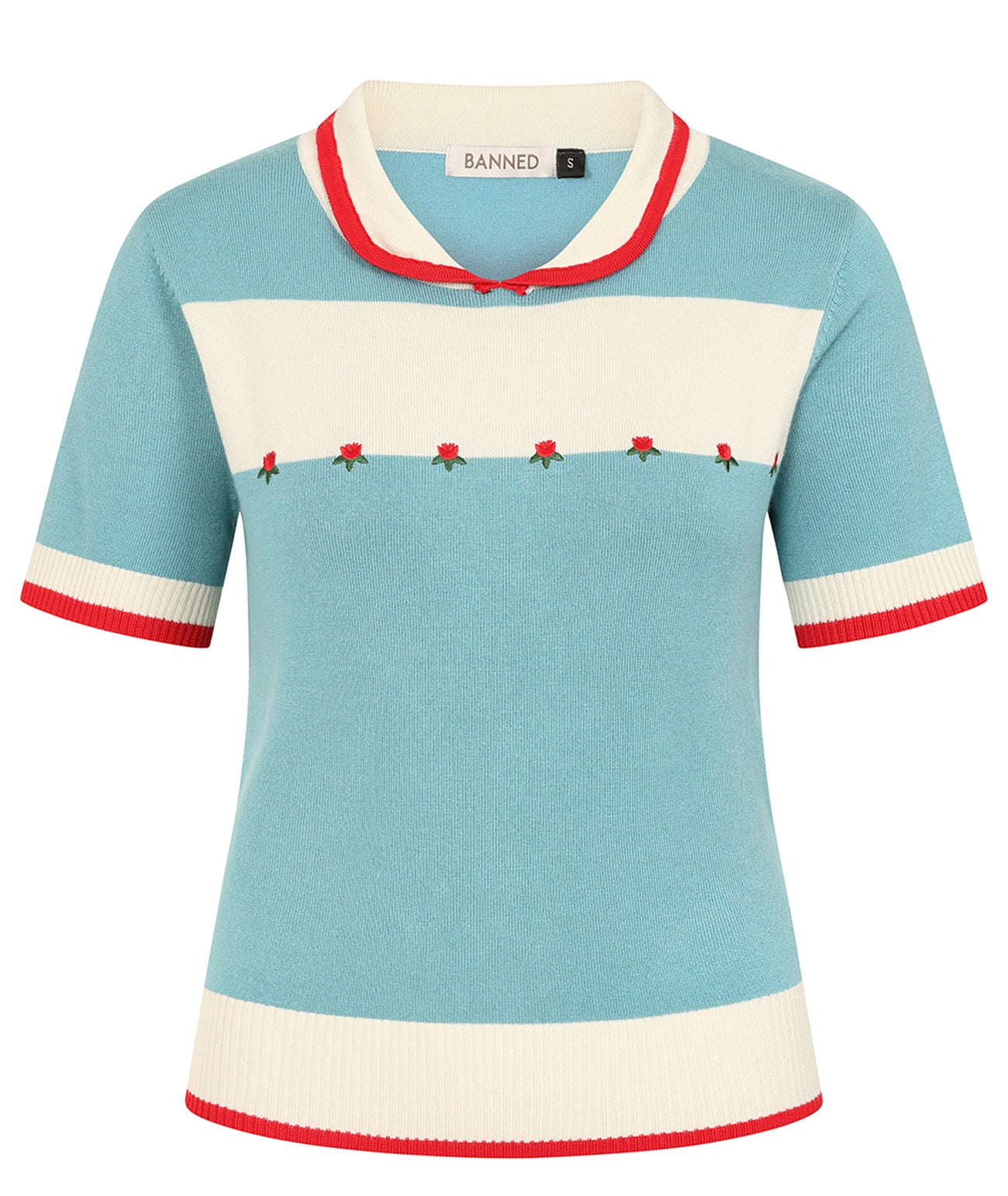 Banned «Lily Rose» Classic Vintage 1950s Red Roses Strickpullover / Jumper - Sky Blue