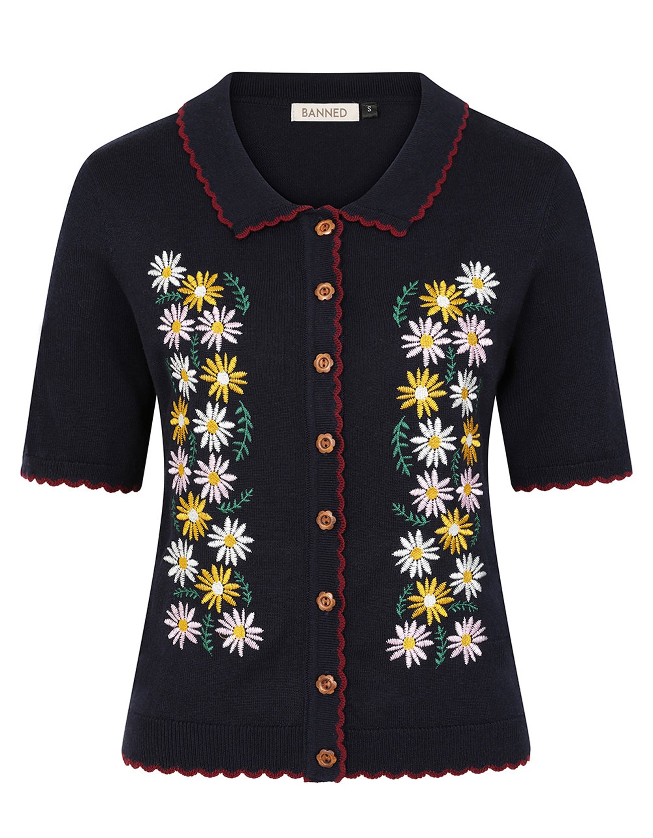 Banned «Penny Flower» Vintage Floral 1950s Cardigan / Strickjacke - Nachtblau