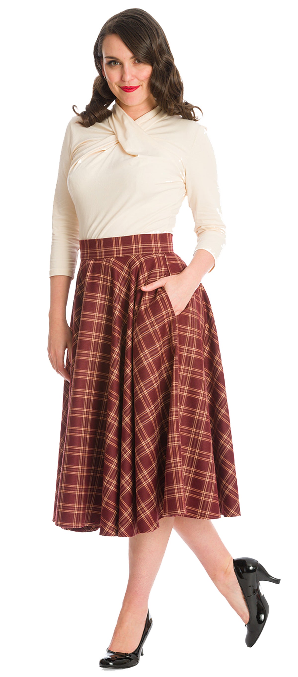 Banned_ADORE_HER_Vintage_Check_Tartan_Karo_High_Waist_50s_SWING_SKIRT_Tellerrock_Weinrot-2