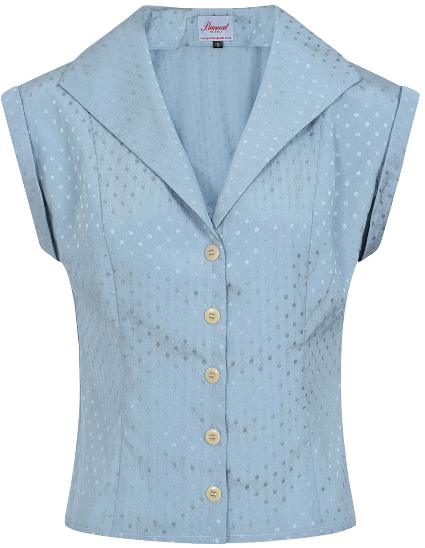 Banned_AFTERNOON_TEA_SPOT_Polka_Dot_PUNKTE_V-Neck_BLUSE_Oberteil_Blau_killer_kirscheYLwUVecLmgZ8s