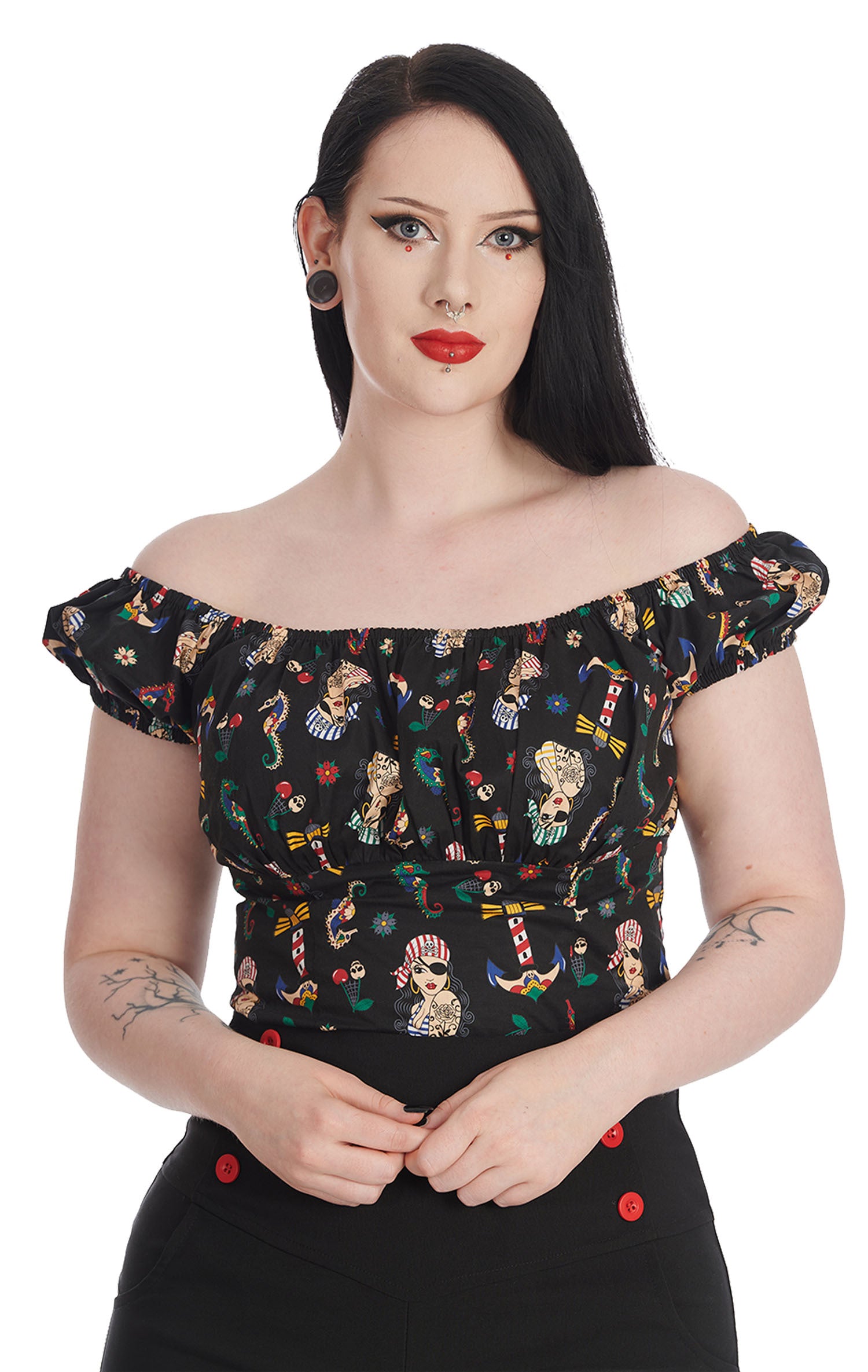Banned_ANCHOR_PIN_UP_Retro_Sailor_Oldschool_Tattoo_Puffrmel_BLUSE_Oberteil-1YF9jaun7Xfrtt