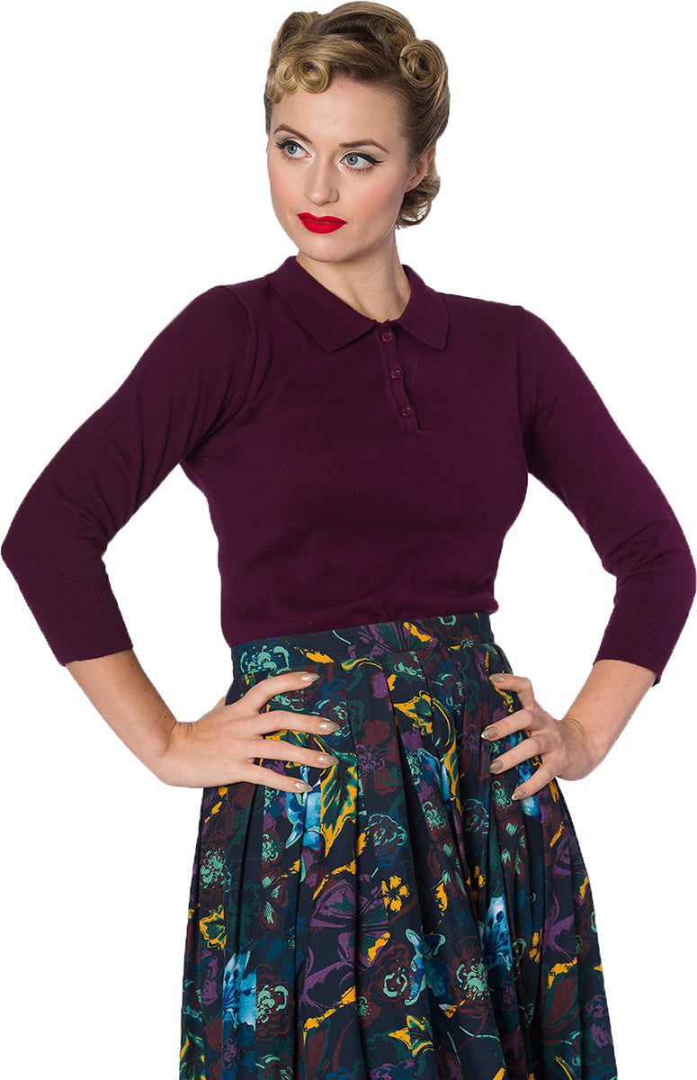 Banned_AUDRY_Vintage_BUTTON_Polo_PLAIN_Oberteil_JUMPER_Pullover_Aubergine-2xKThYRiMYNgPB