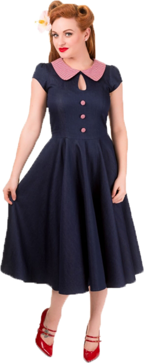 Banned_BLUEBERRY_HILL_Gingham_Chambray_Peephole_SWING_DRESS_Kleid-1