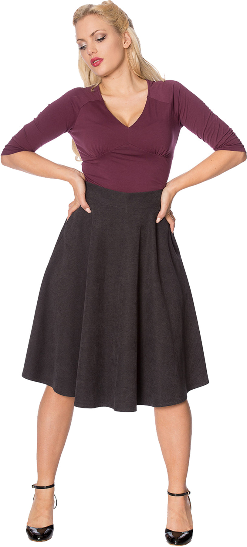 Banned_CUTE_CLASSIC_Vintage_PLAIN_V-Neck_50s_Oberteil_SHIRT-_Burgunder_killer_kirsche_3