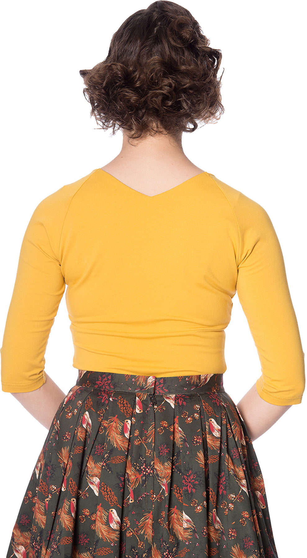 Banned_CUTE_CLASSIC_Vintage_PLAIN_V-Neck_50s_Oberteil_SHIRT_-_Mustard_killer_kirsche_3