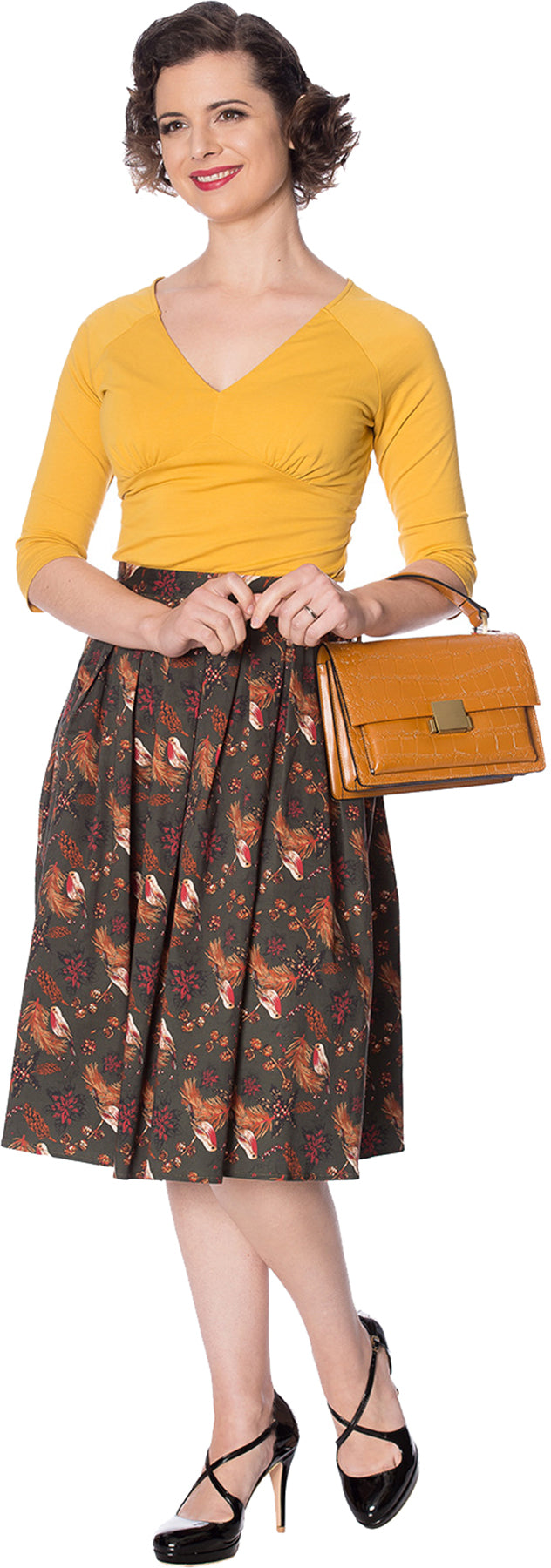 Banned_CUTE_CLASSIC_Vintage_PLAIN_V-Neck_50s_Oberteil_SHIRT_-_Mustard_killer_kirsche_4