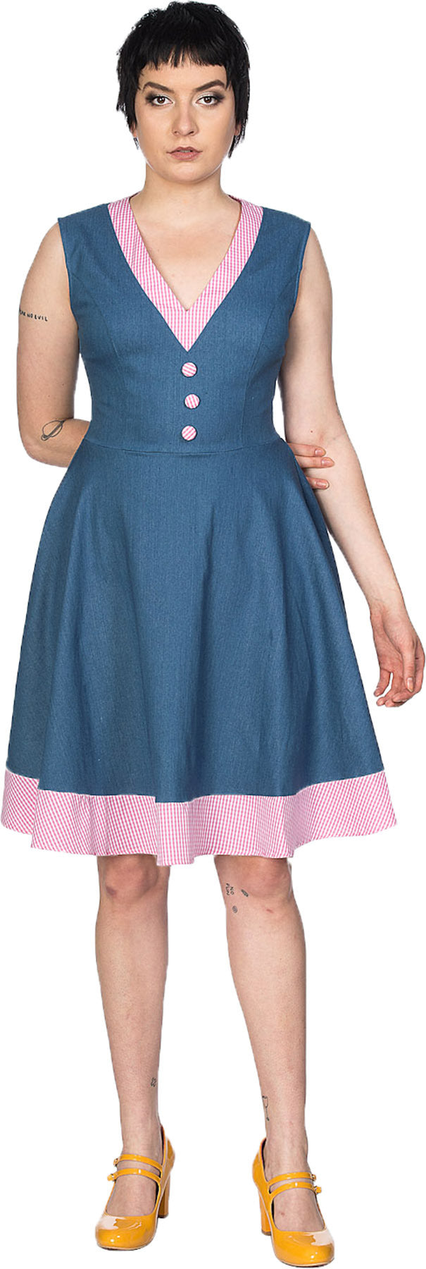 Banned_DINER_DAYS_Retro_JEANS_Karo_GINGHAM_V-Neck_50s_SWING_DRESS_Kleid_Killer_Kirsche-1