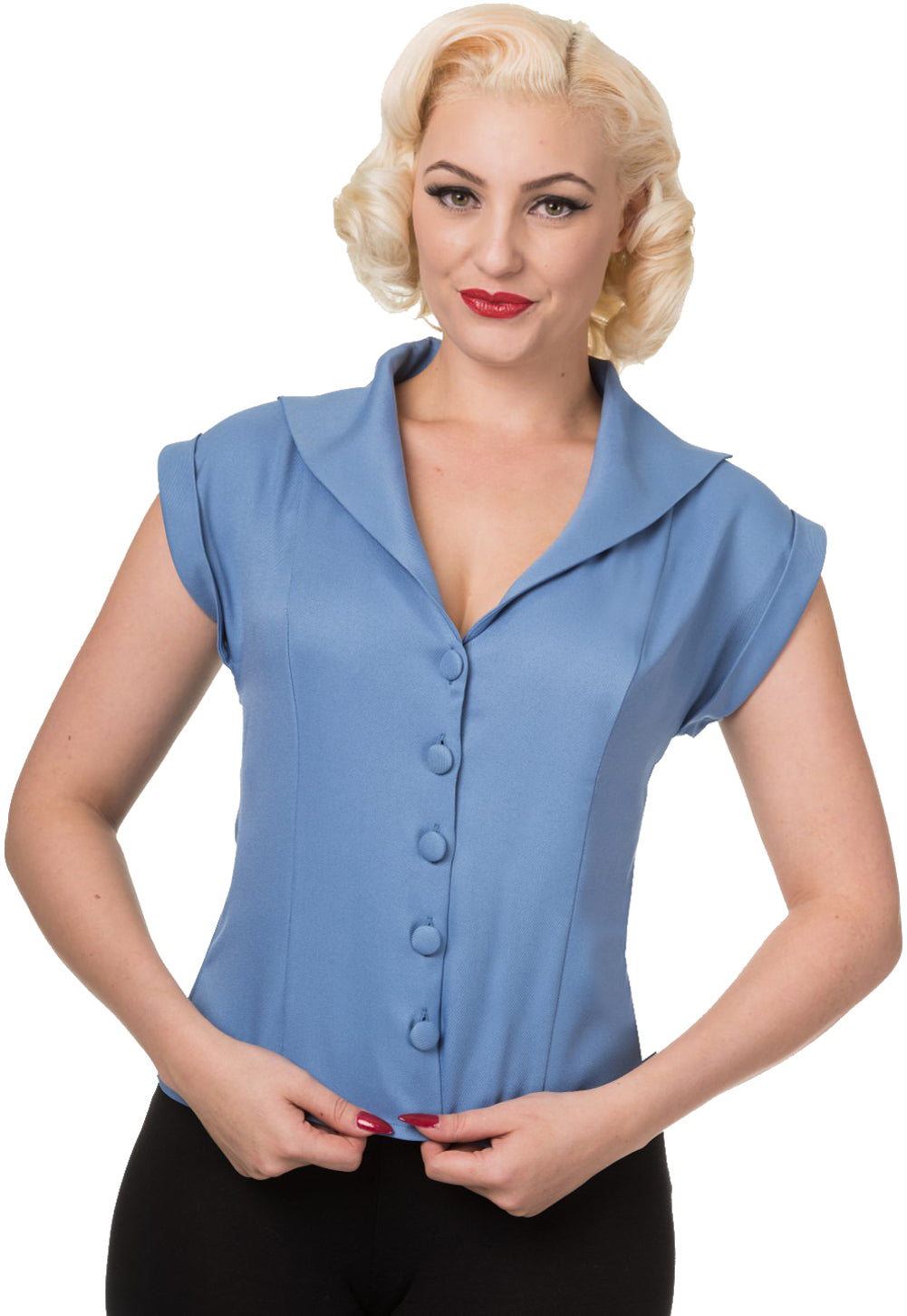 _Banned_DREAM_MASTER_Vintage_V-Neck_Retro_Kurzarm_Collar_BLUSE_-_HellblauYMOQdYtmtuCt3