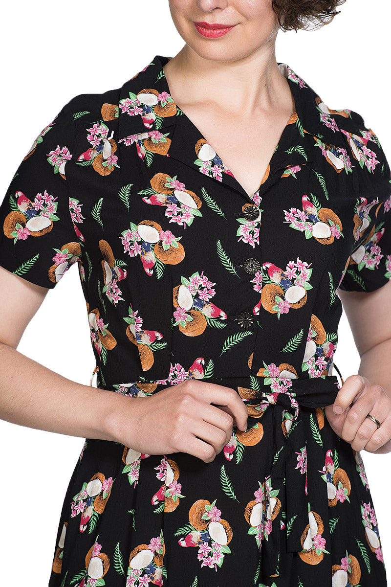 Banned_FRUIT_DAYS_Tropical_COCONUT_Papagei_Hawaii_V-Neck_DRESS_Kleid-3dKtMAet27549M