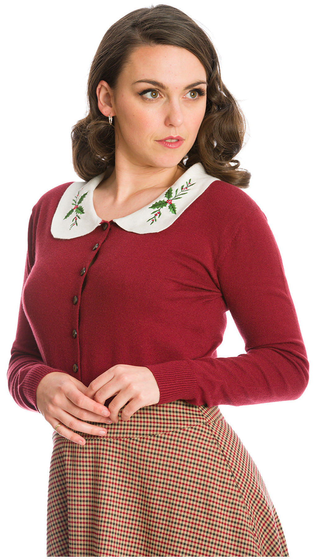 Banned_HAPPY_HOLLY_BERRY_Bubikragen_Stickerei_CARDIGAN_Strickjacke_Weinrot_killer_kirsche_1
