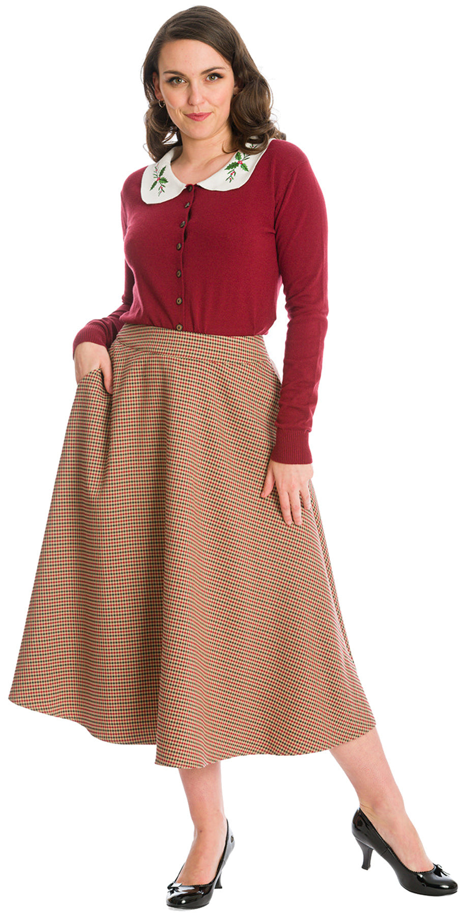 Banned_HAPPY_HOLLY_BERRY_Bubikragen_Stickerei_CARDIGAN_Strickjacke_Weinrot_killer_kirsche_3