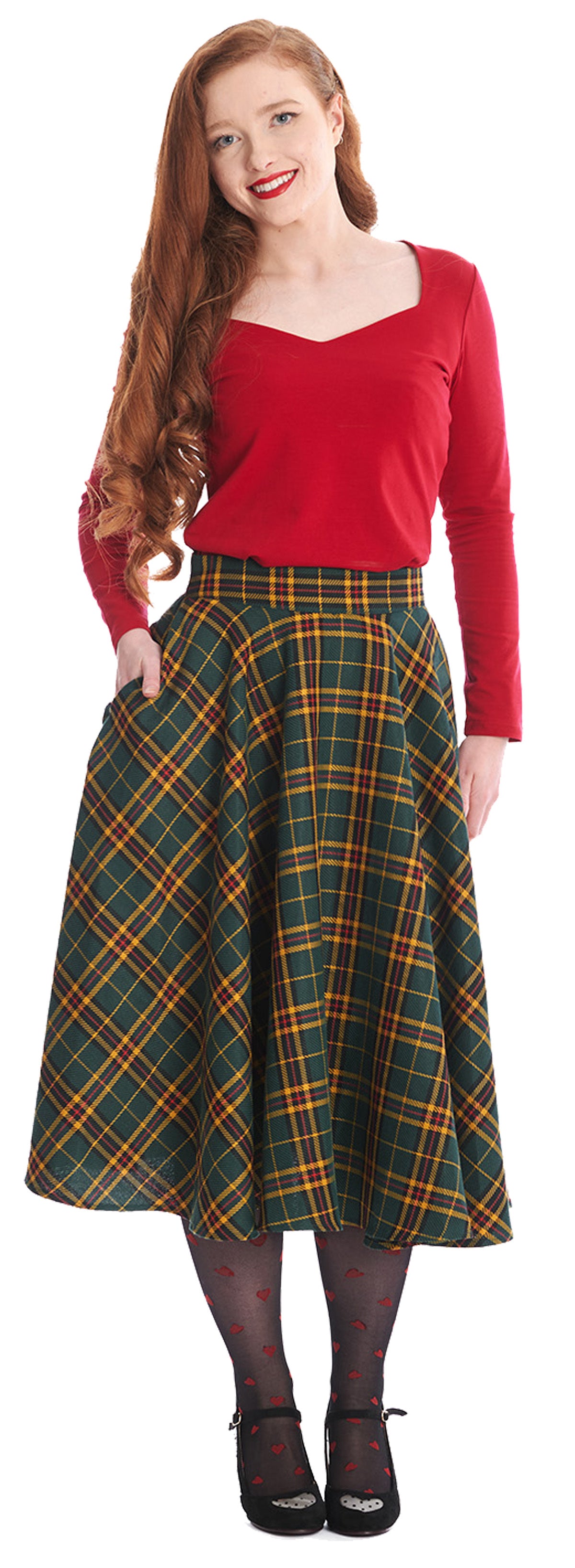 Banned_HIGHLAND_GREEN_Vintage_Check_Tartan_Karo_50s_SWING_SKIRT_Tellerrock-3