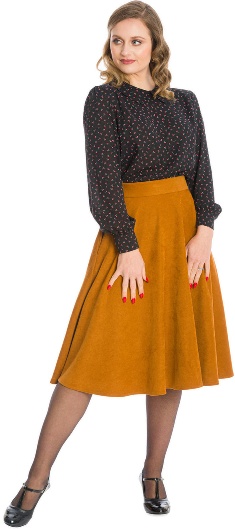 Banned_IM_YOURS_High_Waist_BASIC_50s_A-Linie_SWING_SKIRT_Rock_Braun_-_Plus_Size_killer_kirsche_2