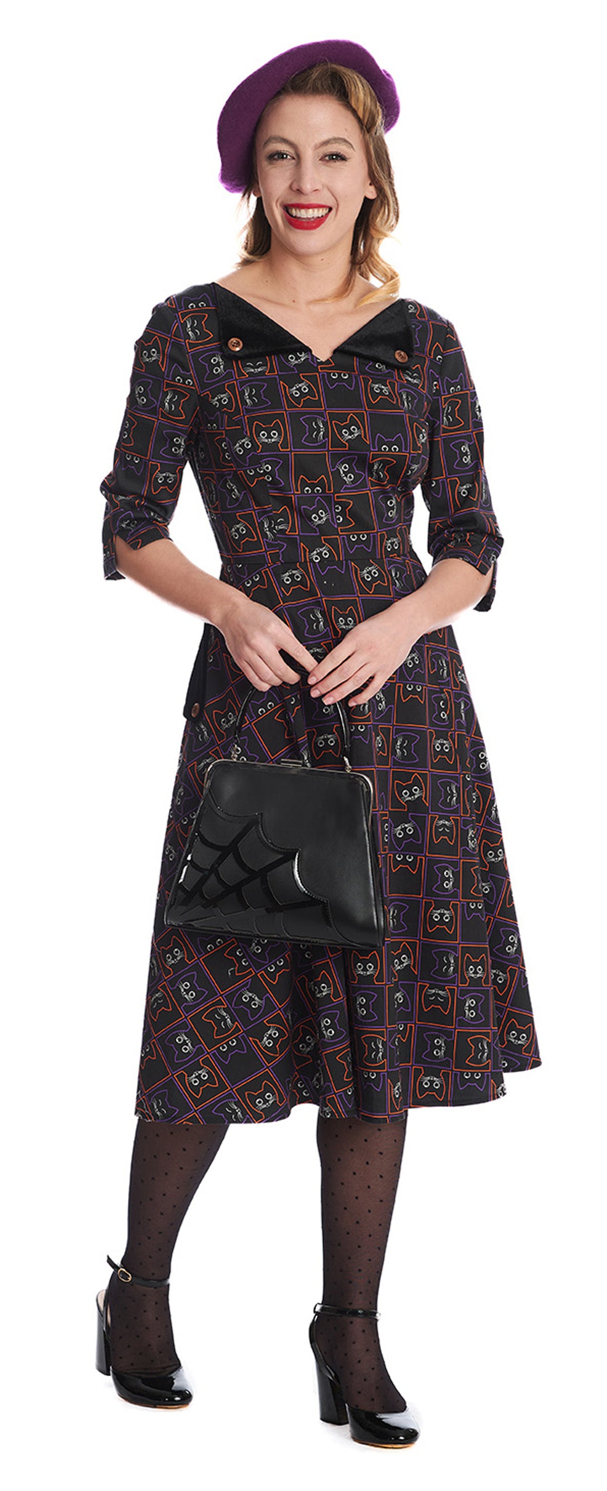 Banned_KITTY_CAT_FACE_Vintage_34_Arm_Retro_SWING_DRESS_Kleid-1