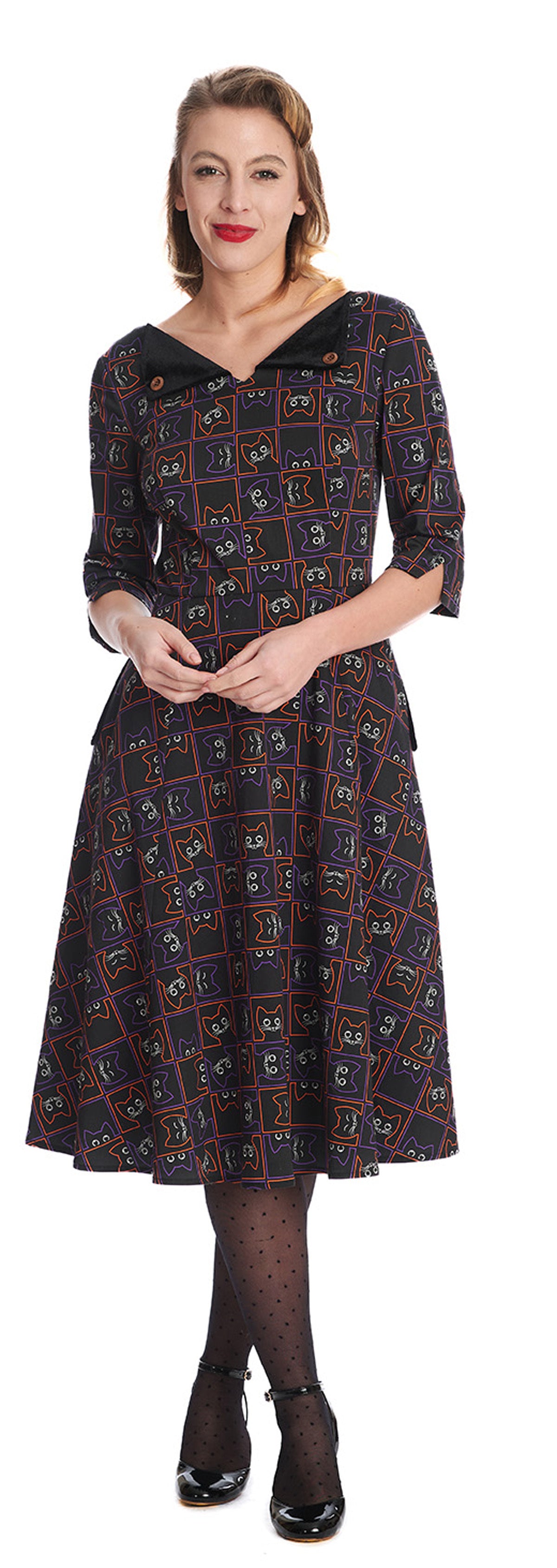 Banned_KITTY_CAT_FACE_Vintage_34_Arm_Retro_SWING_DRESS_Kleid-2