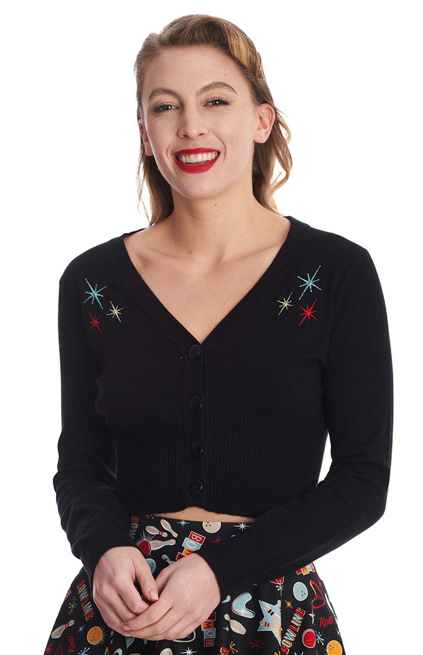 Banned_LETS_GO_Vintage_ATOMIC_Star_Stick_V-Neck_CARDIGAN_Strickjacke_-_Schwarz-1