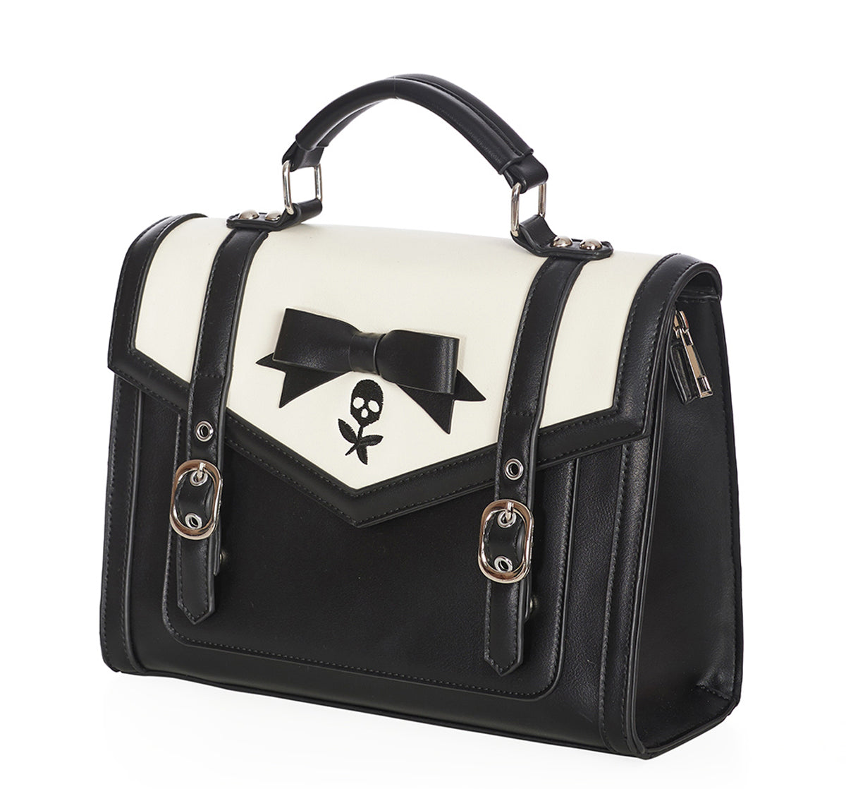 Banned_NEVERMORE_SATCHEL_2-Tone_Skull_HENKELTASCHE_Messenger_Bag__Schwarz-3